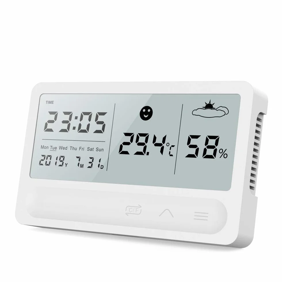 Thermomètre hygromètre LCD intérieur numérique Station météo avec réveil Chargement USB