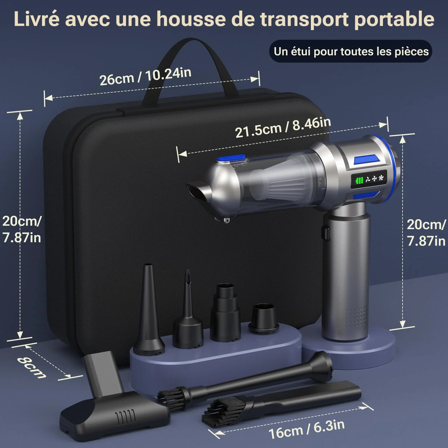 Aspirateur à Main, 27000Pa/120W Mini Aspirateur sans Fil & 250.000 tr/min Aspirateur de Voiture à 3 Vitesses avec Moteur sans Brosse, Aspirateur Voiture Sans Fil Pour Bureau,Maison, Cuisine,Poils
