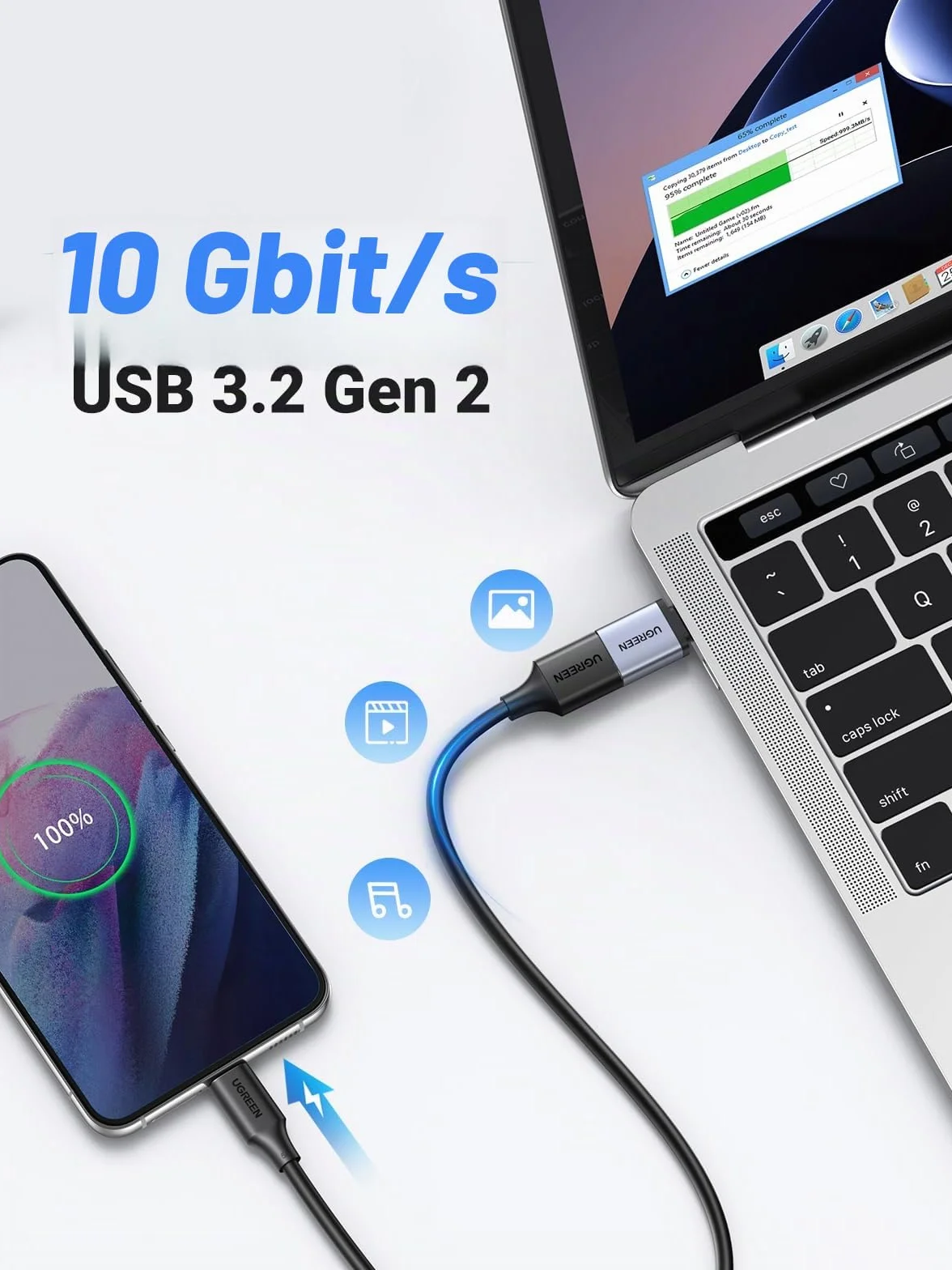 UGREEN Adaptateur USB C vers USB A 3.2 10Gbps OTG Lot de 2 Gris