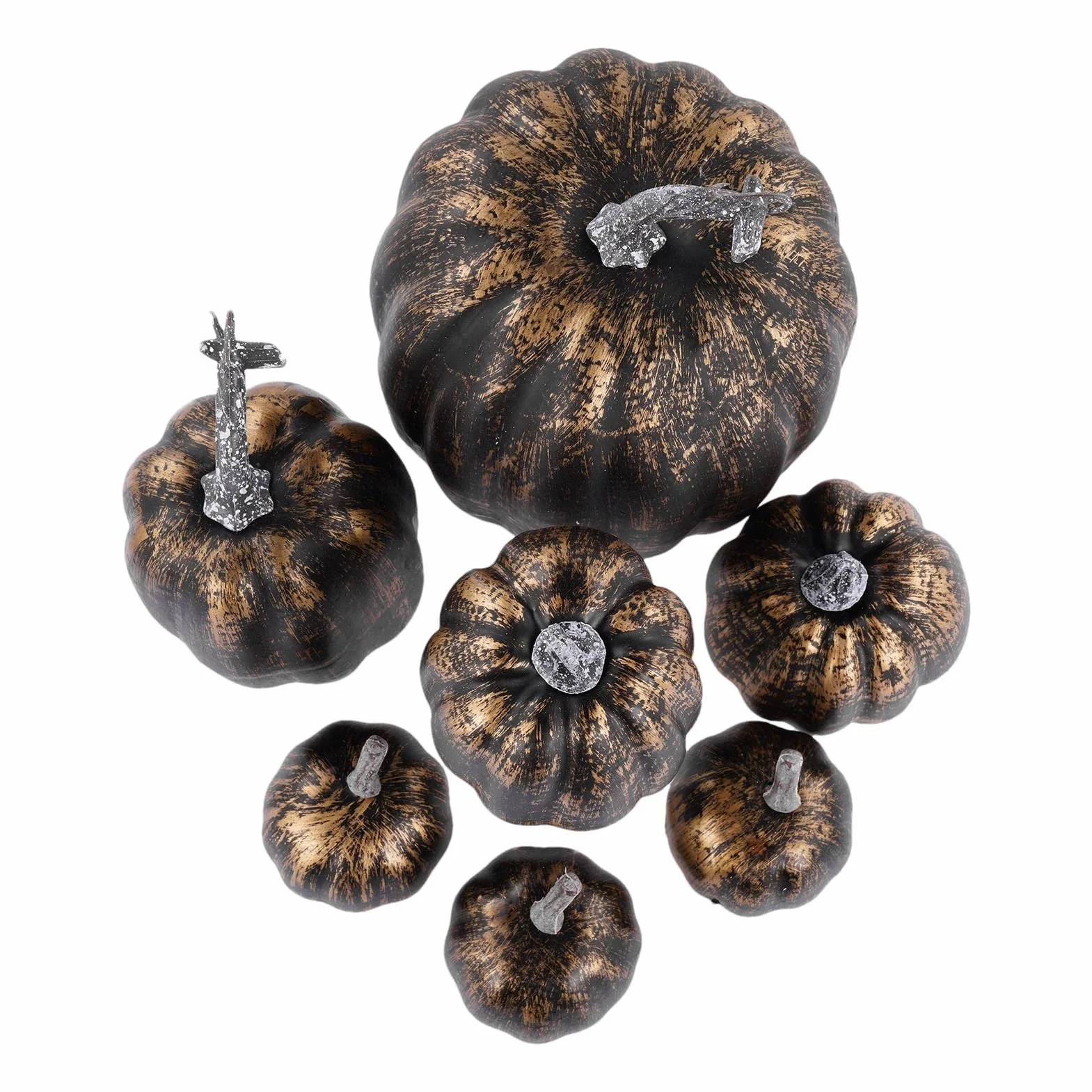 7 Citrouilles Artificielles Or-Noir, Décoration Halloween Automne Mariage