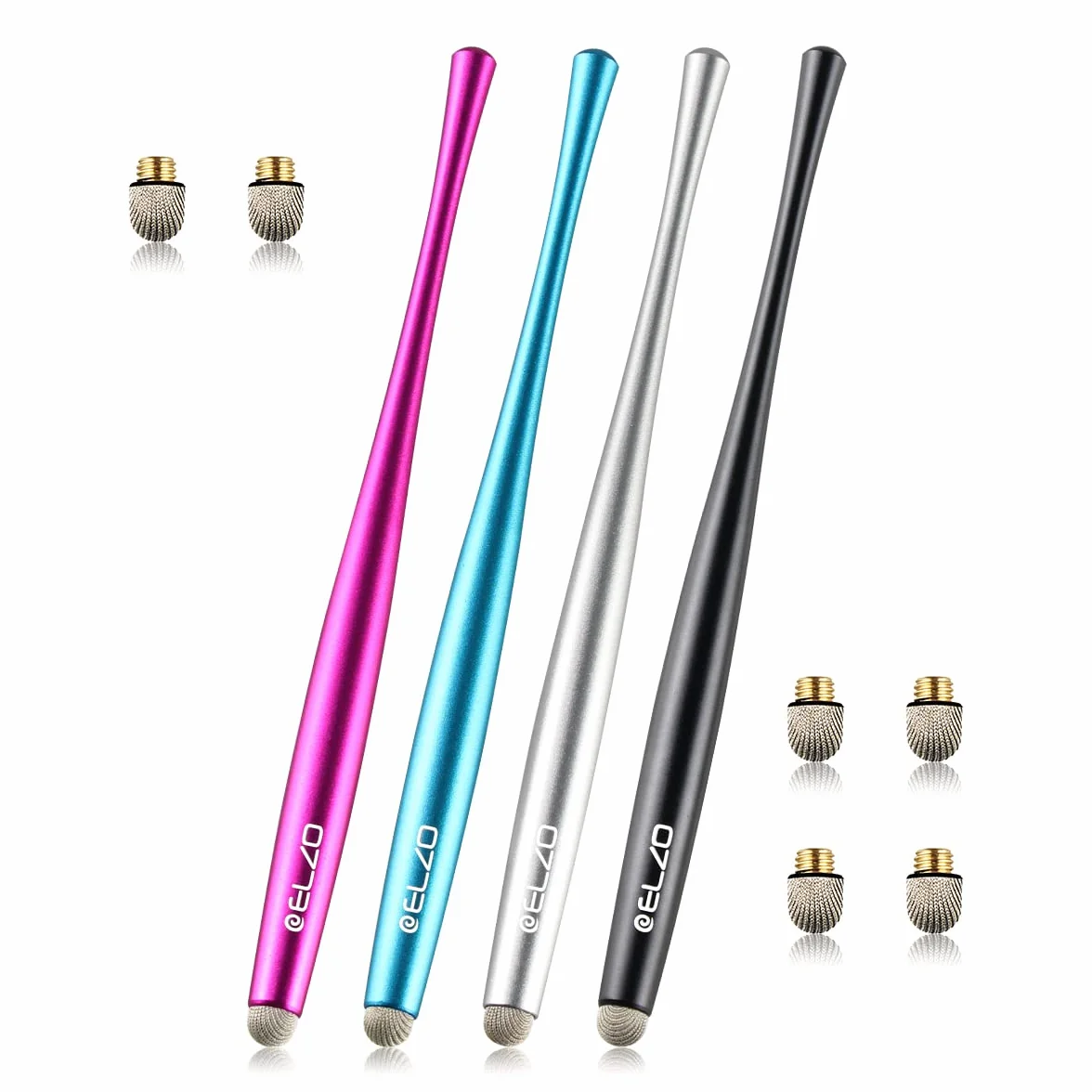 ELZO rysik 4 sztuki rysik uniwersalny rysik dotykowy 100% kompatybilny ze wszystkimi tabletami ekran dotykowy iPhone iPad Samsung Surface Huawei Chromebook, czarny, srebrny, jasnoniebieski i różowy