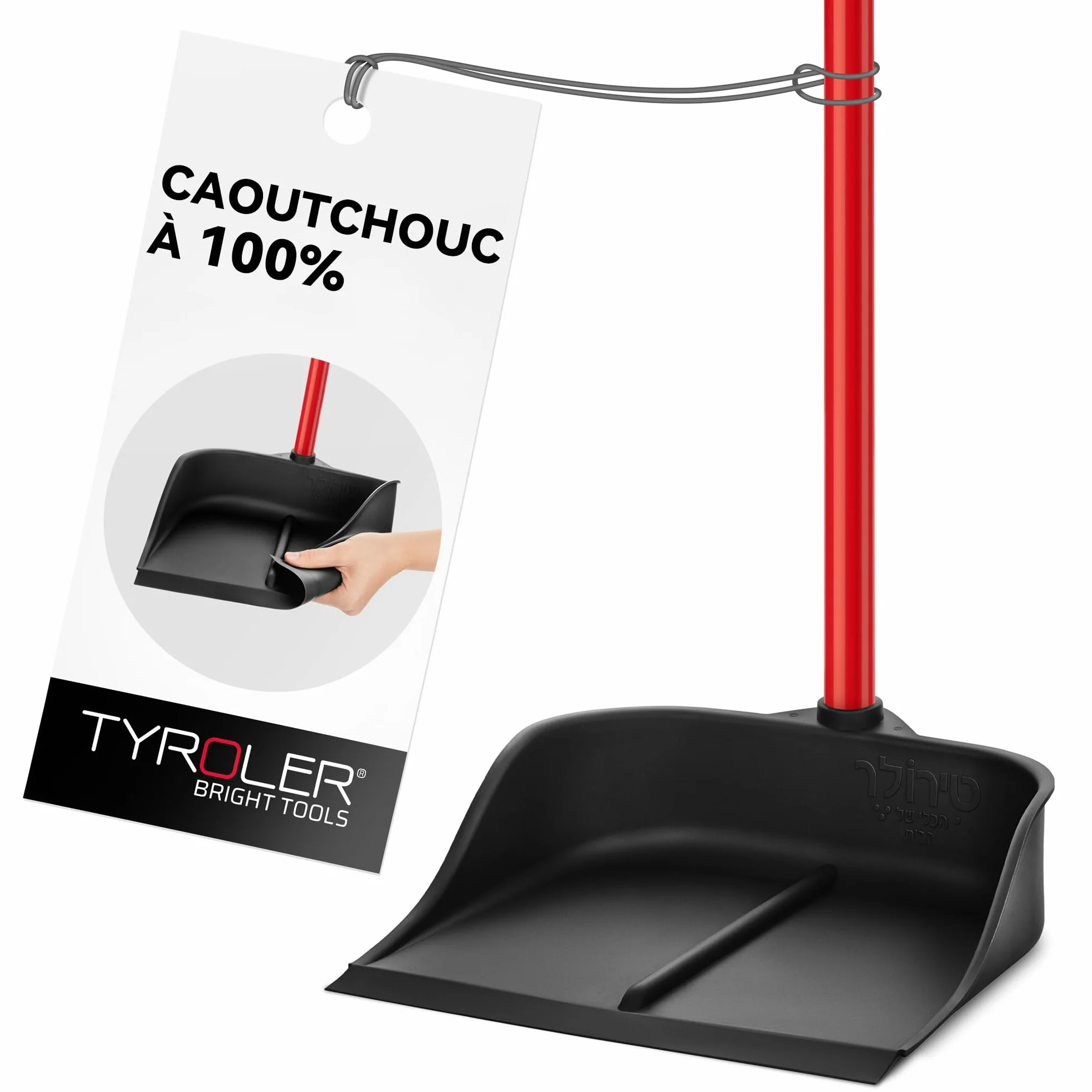Pelle Ramasse Poussière à Manche Long Verticale 90 cm de Tyroler – Ramassette en Caoutchouc Adhérente au Sol pour Ramasser Efficacement Poussières, Poils et Déchets
