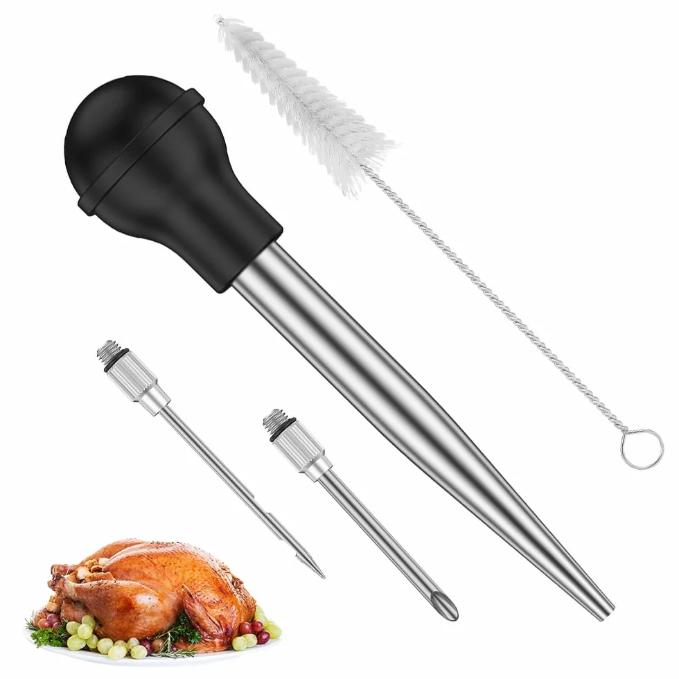 Poire à Jus en Acier Inoxydable 304 avec Aiguille d'Injection et Brosse pour Cuisson BBQ