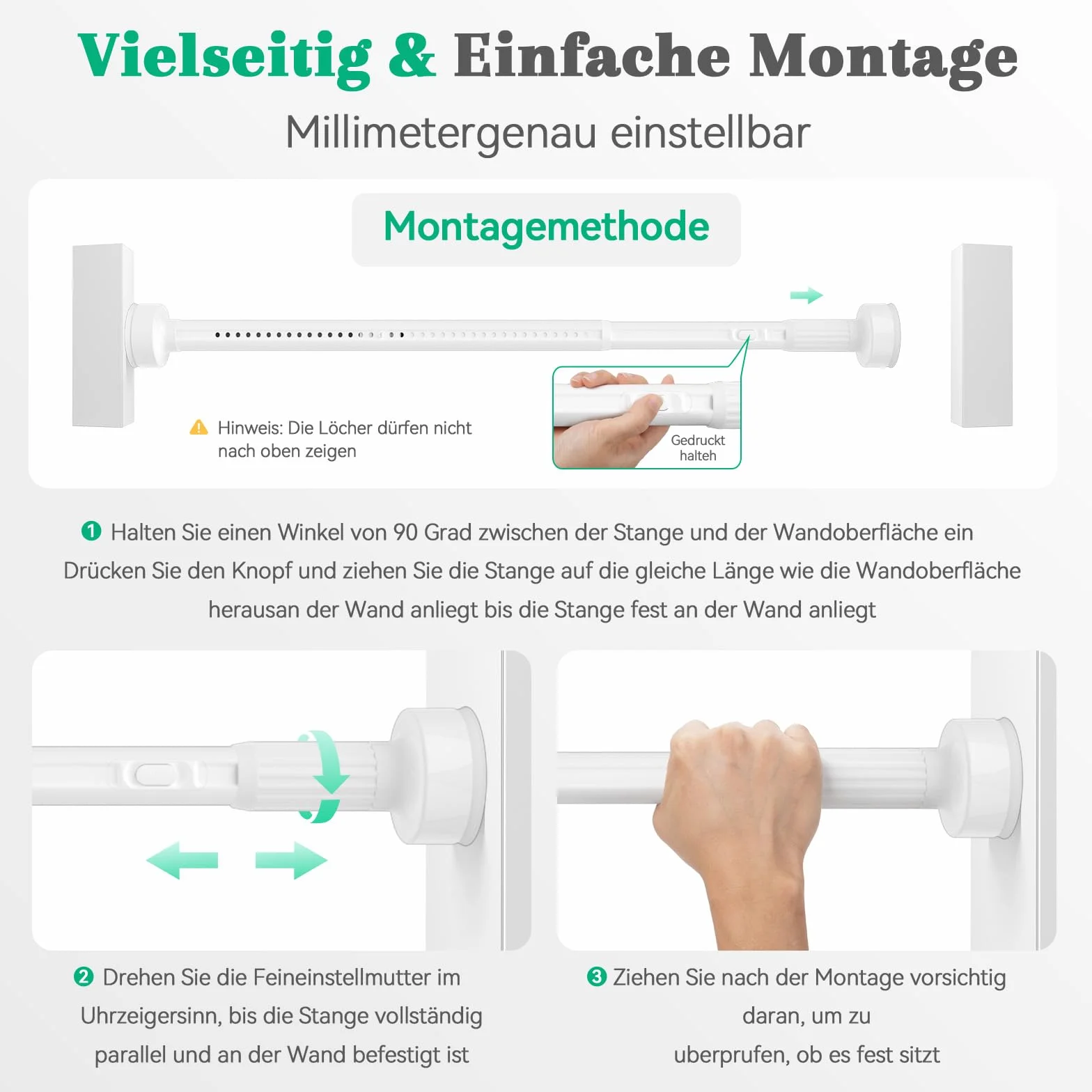 Barre Extensible sans Perçage Rideau 250-340 cm Ø 32 mm Blanc