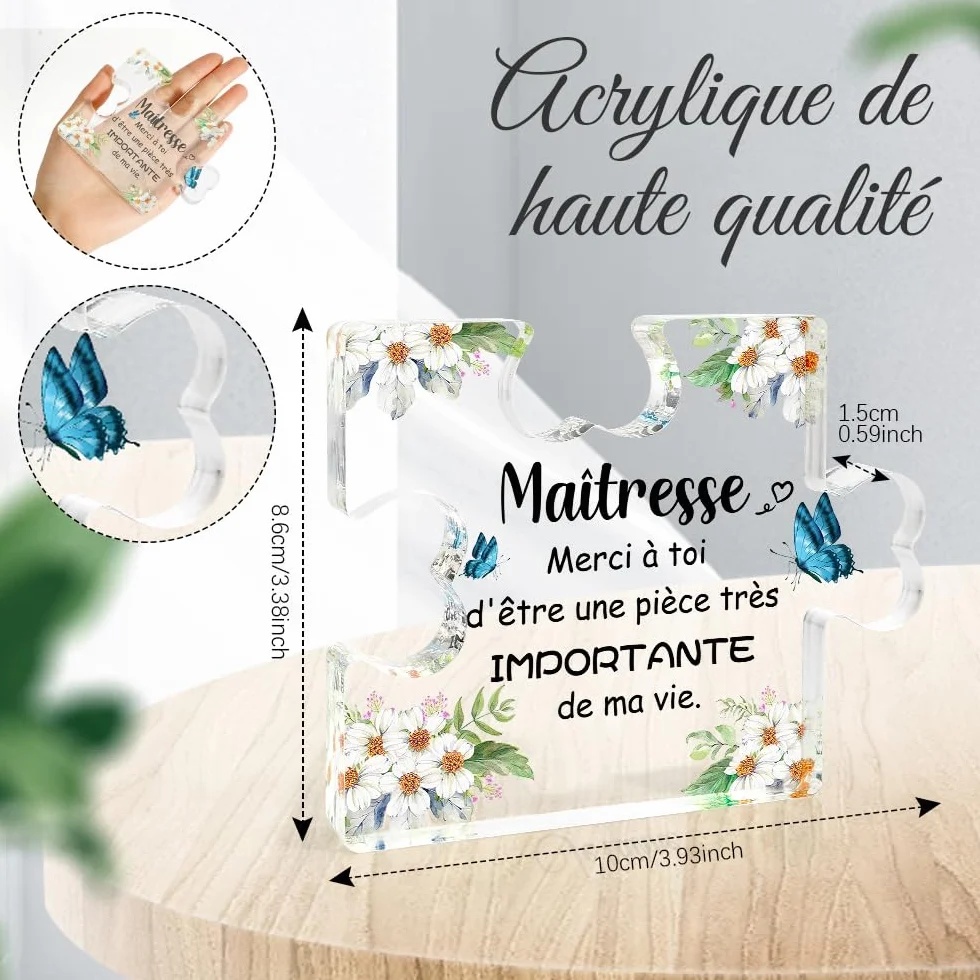 Puzzle Acrylique Cadeau Maîtresse Maternelle Fin d'année Merci Professeur