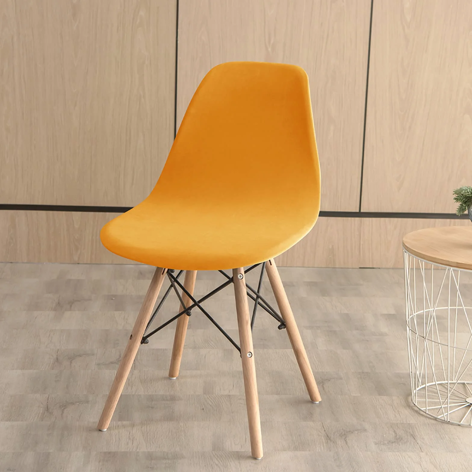 Velours Luxe Housse de Chaise Scandinave Extensible, Lot de 2 pour Salle à Manger Cuisine Salon, Jaune