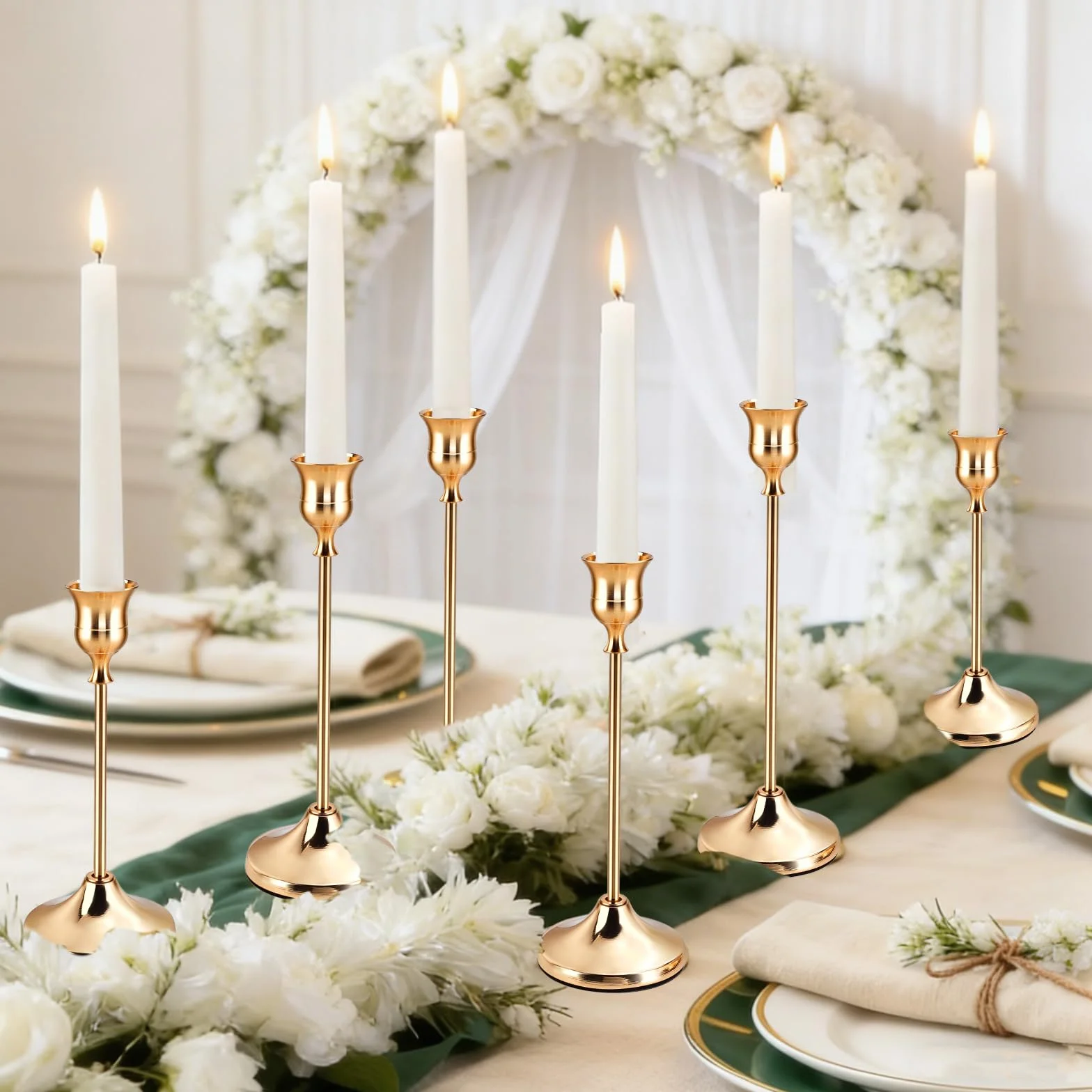 15 pièce 3 Tailles de Bougeoirs Coniques Dorés Bougeoir Décoratif Chandelier en Métal Ensemble de Bougeoirs pour la Décoration Intérieure Mariage Salle à Manger Fête Anniversaire