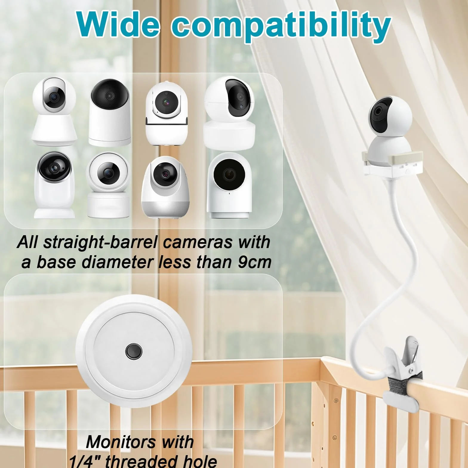 Uchwyt na kamerę o długości 40 cm, kompatybilny z HelloBaby Camera Holder, kompatybilny z GHB, elastyczny uchwyt do monitora, kompatybilny z Philips Avent, uchwyt na klem, stojak, uchwyt na