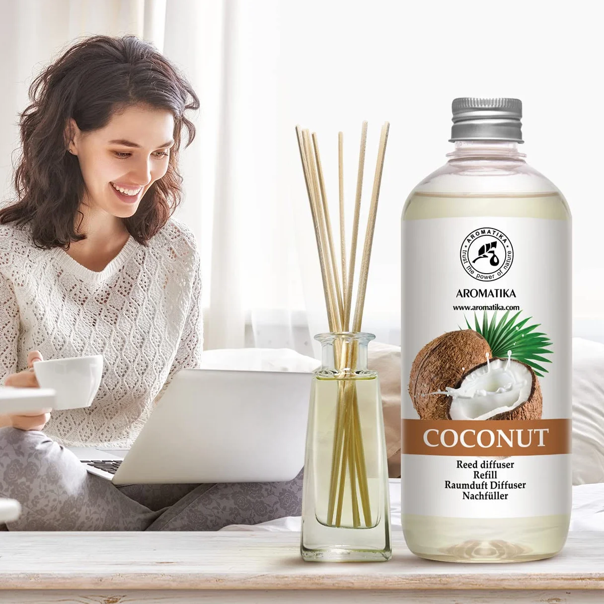 Recharge Diffuseur Parfum Coco 500ml - Reed Diffuser Refill - Assainisseur d'Air Longue Durée