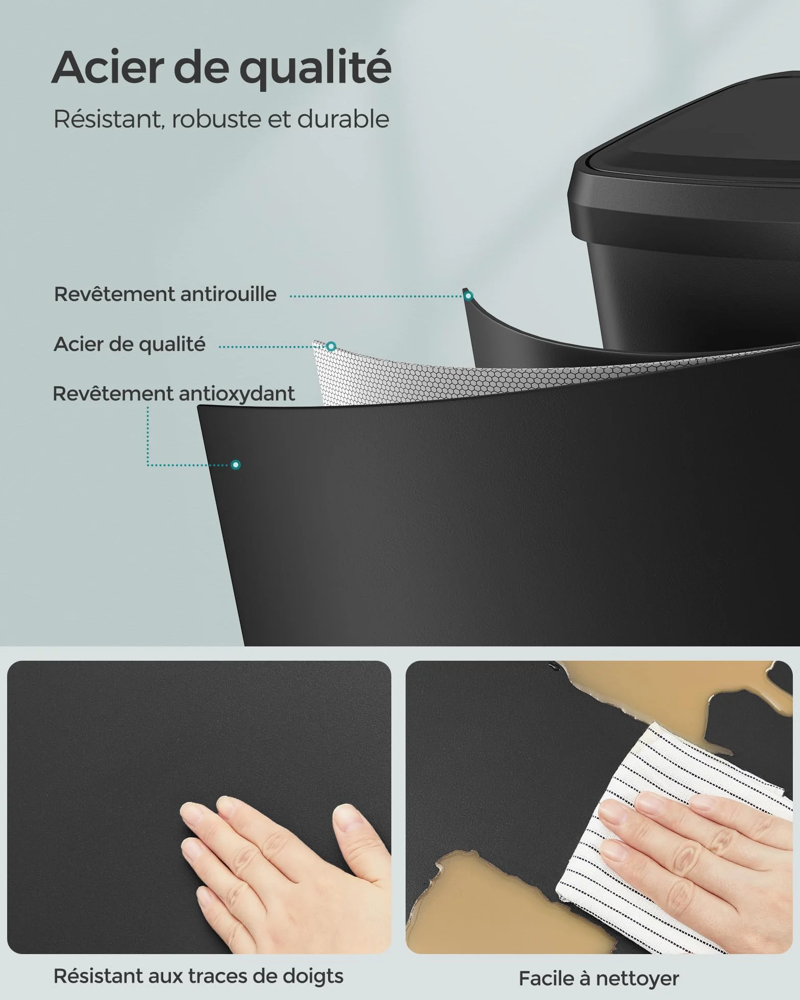 SONGMICS Poubelle de Cuisine 50L Métal à Pédale avec Couvercle Noir LTB530B5002