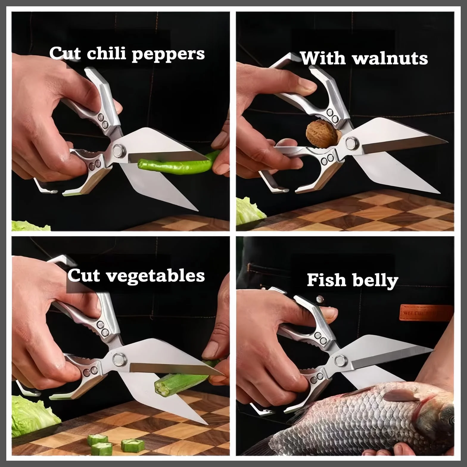 Stainless Steel Heavy-Duty Kitchen Shears, High-Carbon Steel Culinary Chopping Shear with Ergonomic Handle for Food, Chicken Bones, Turkey (Silver)