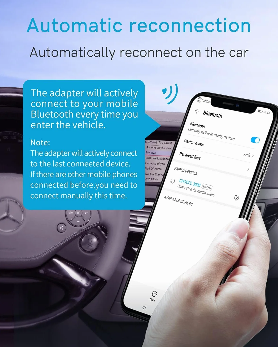 Adapter Bluetooth 5.0 aptX-HD do Audi (2010-2019) z kablem portowym AMI MMI 3G, interfejs 30-pinowy odbiornik Bluetooth do Mercedesa (2005-2011)