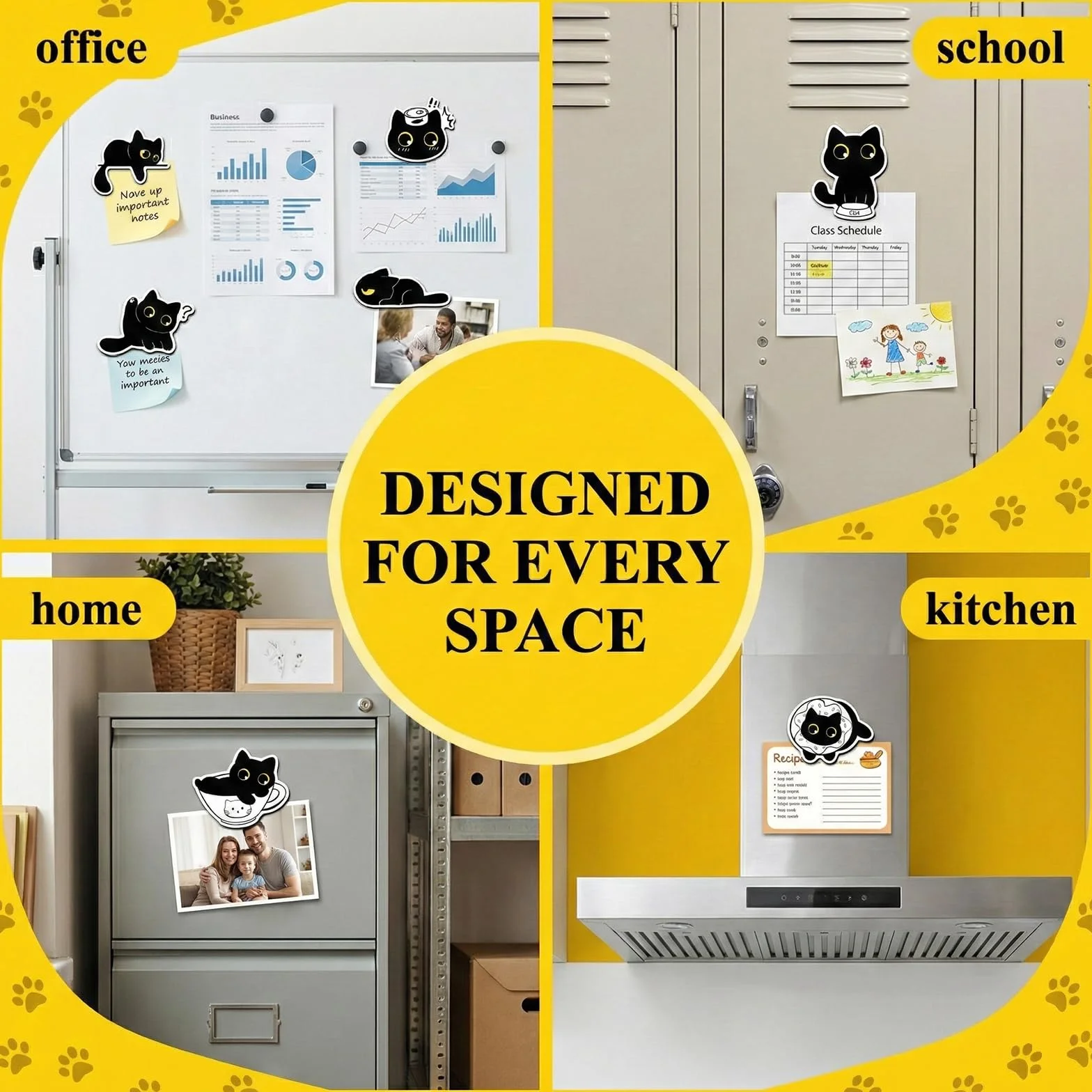 Lot de 20 Aimants Frigo Chat Noir 3D pour Décoration Frigo Tableau Magnétique