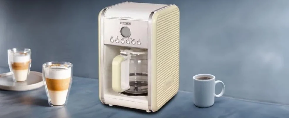 Ariete Vintage Machine à Café Americano 1342, Cafetière Filtre, Carafe en Verre Trempé, Jusqu'à 12 Tasses, Minuteur 24 Heures, Arrêt Automatique, Anti-Gouttes, Capacité 1.5 L, 2000W, Beige