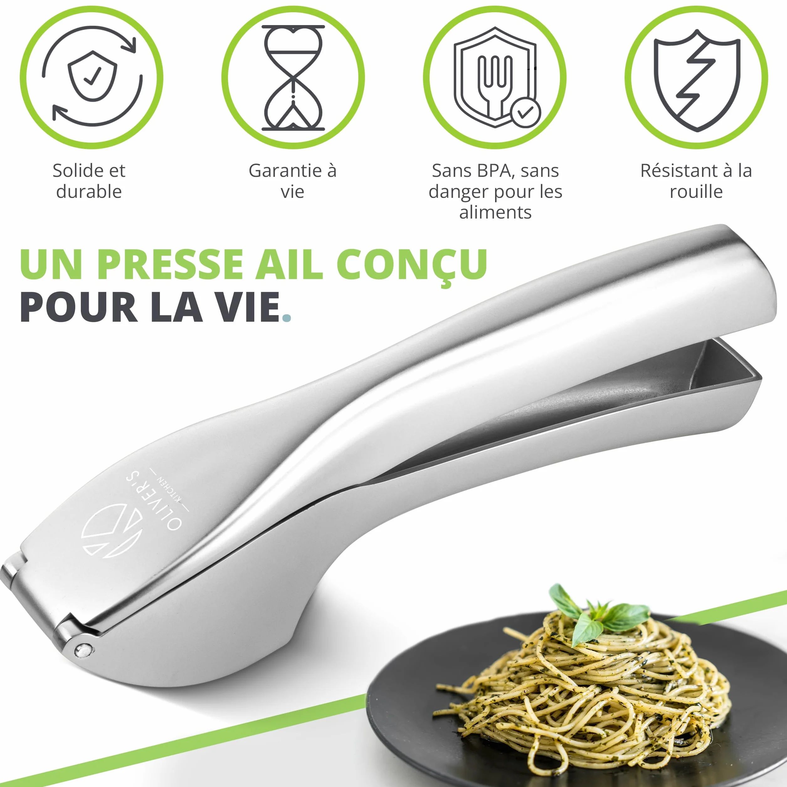 Oliver's Kitchen Presse Ail Premium - Hachoir et Broyeur Facile à Nettoyer