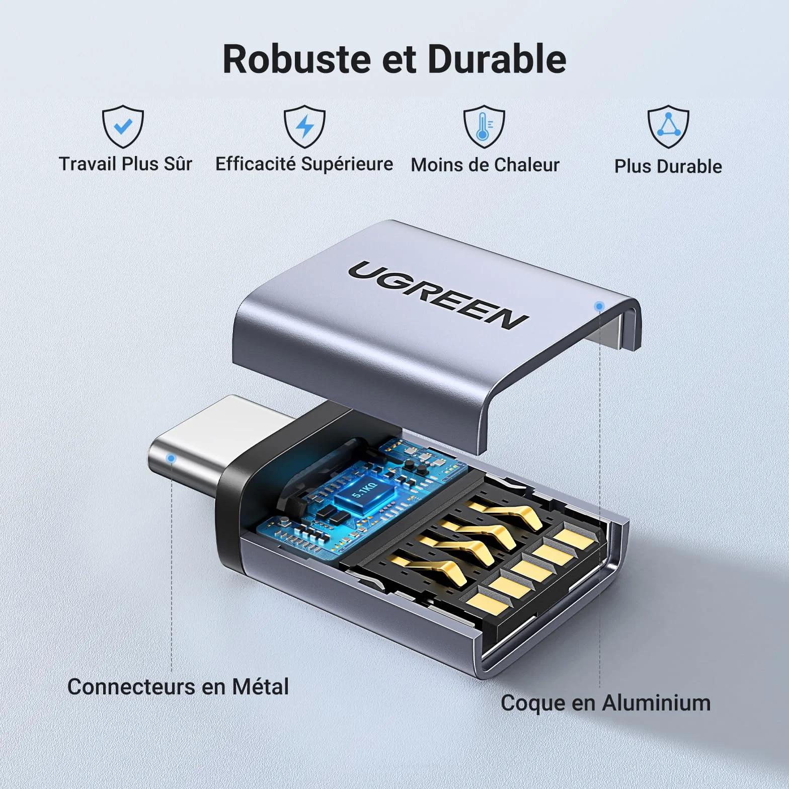 UGREEN Adaptateur USB C vers USB A 3.2 10Gbps OTG Lot de 2 Gris