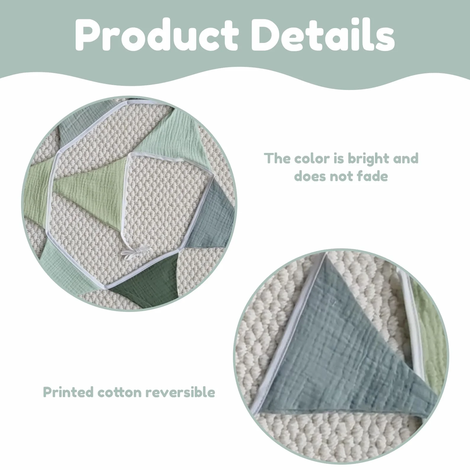 Guirlande de Fanions Vert Clair en Coton pour Chambre d'Enfant, Lit Bébé Garçon