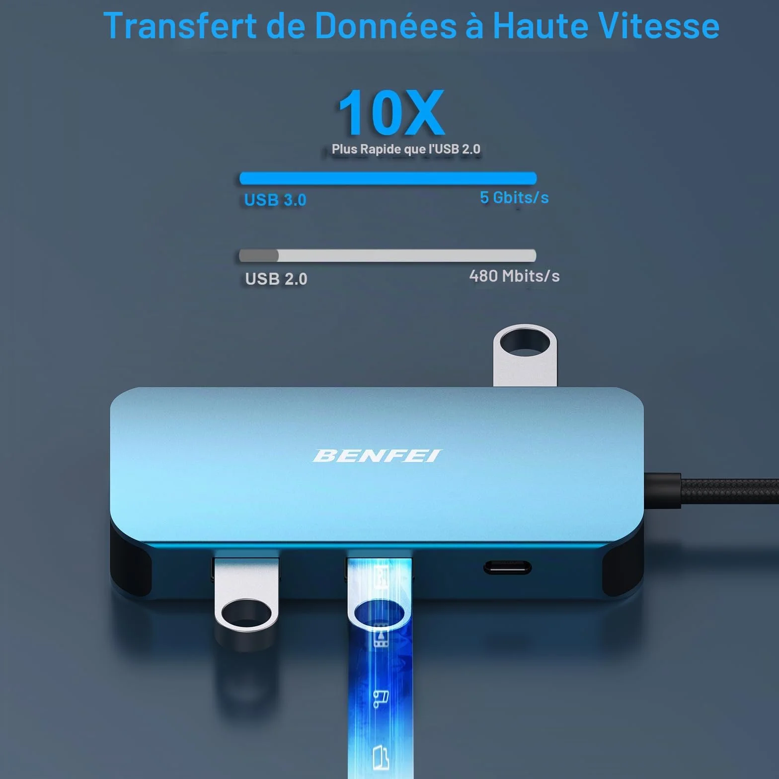 BENFEI Hub USB C MST 8 en 1 USB-C vers 2 HDMI 1 VGA 3 Ports USB 3.0 100 W Audio 3,5 mm Compatible iPhone 15 Pro MacBook Pro Surface
