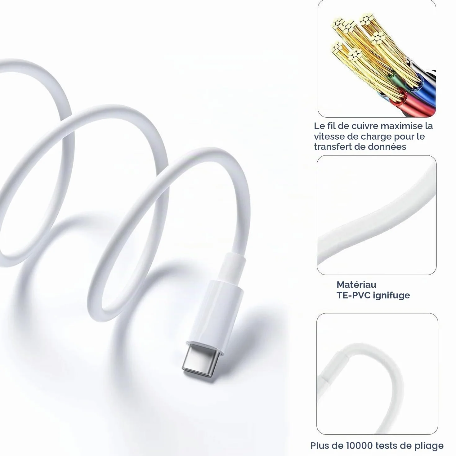 Câble de charge Carplay USB A vers USB C pour iPhone 16/17/15 Pro Max AirPods iPad