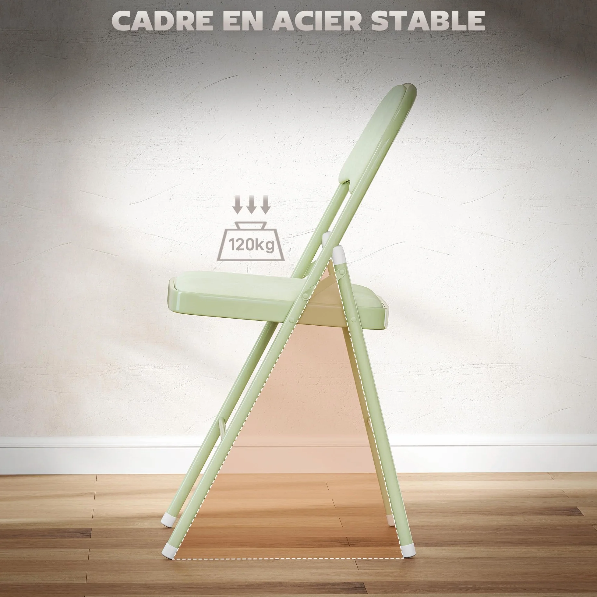 HOMCOM Lot de 4 chaises Pliantes chaises de Salle à Manger Portables intérieur avec assises et dossiers rembourrés en Velours et Cadre en Acier, Charge jusqu'à 120kg, Vert