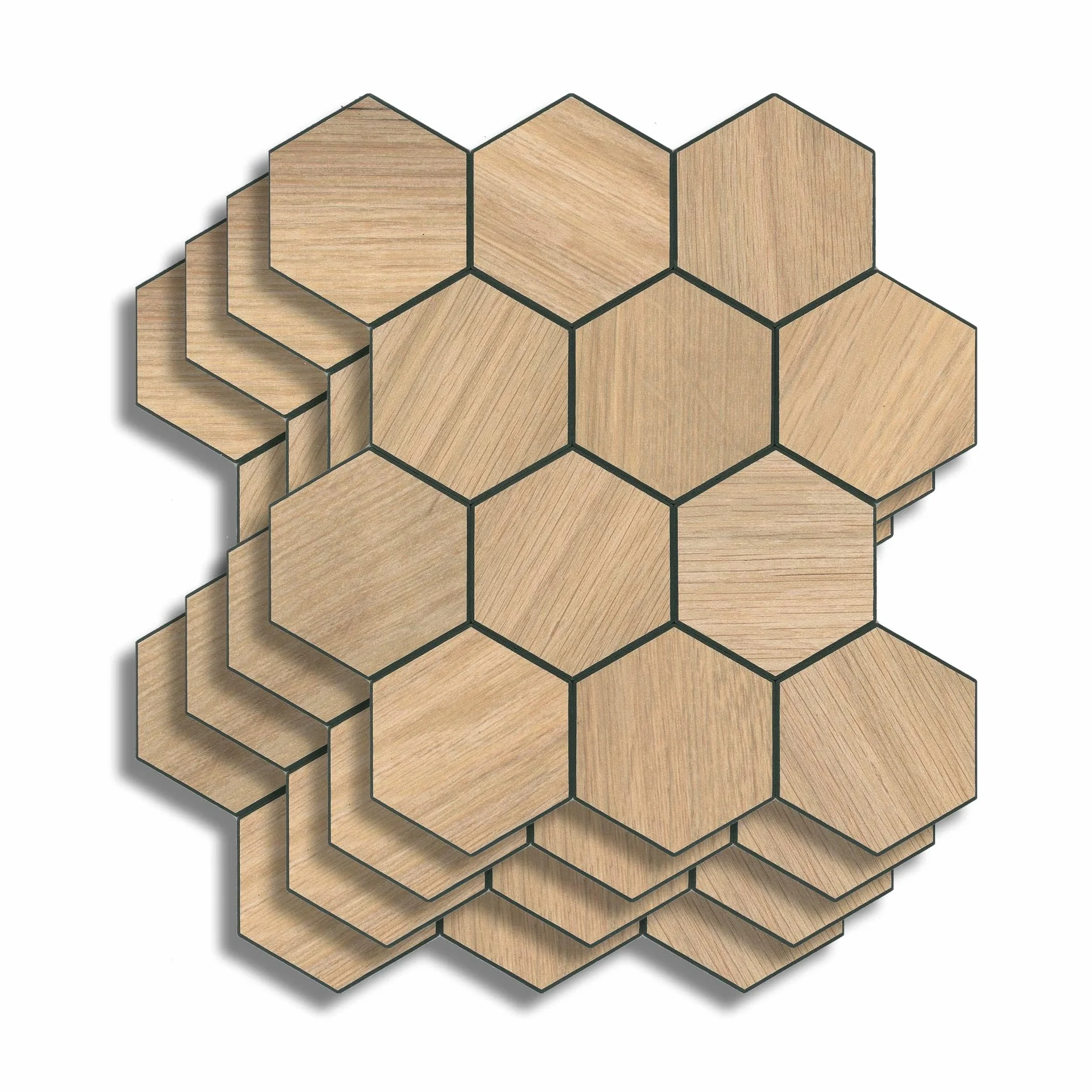 Crédence Adhésive Cuisine Hexa Effet Bois 4 Pièces 25 x 23,2 cm 3D Imperméable