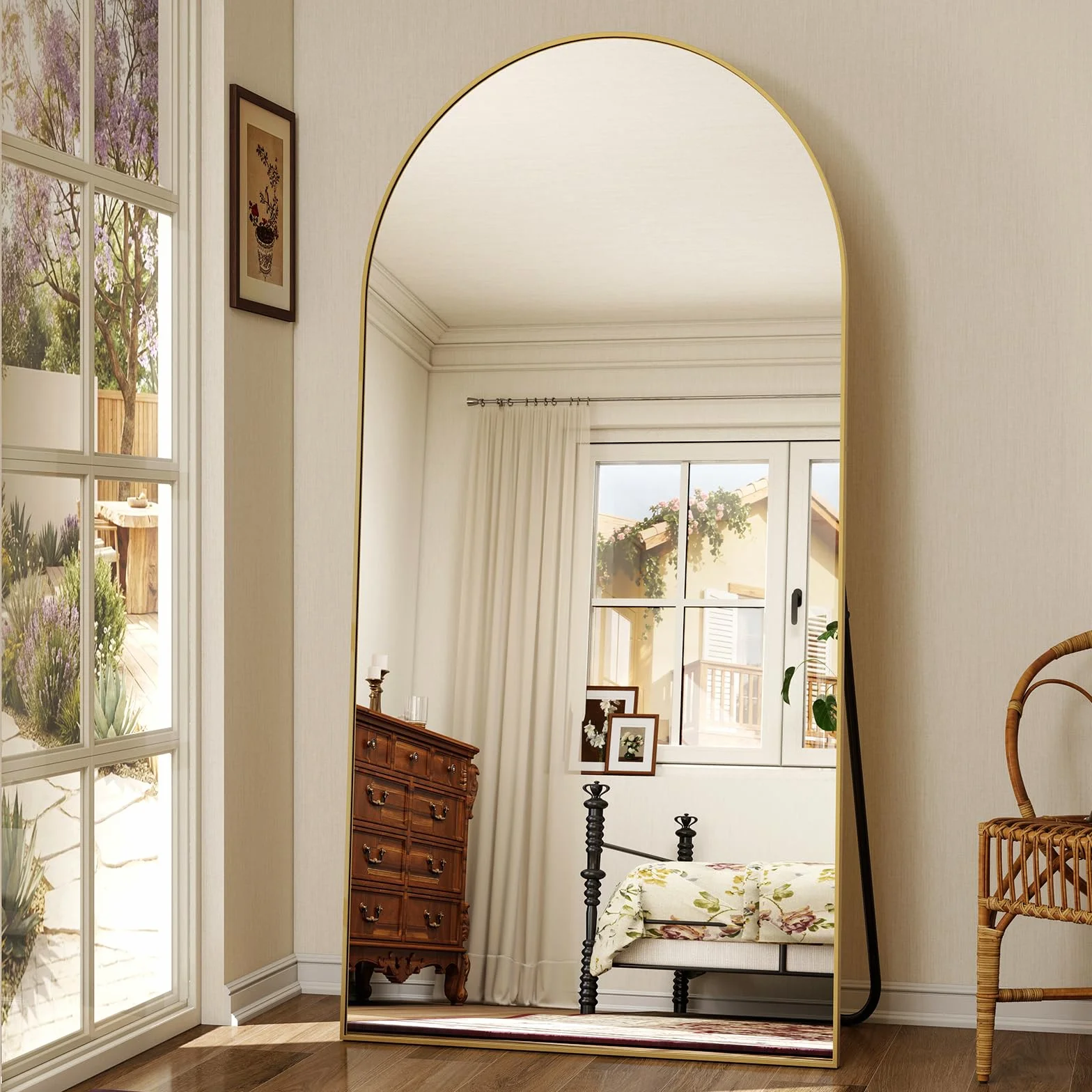 Koonmi Miroir sur pied 171 x 76 cm Miroir arque Verre robuste Doré