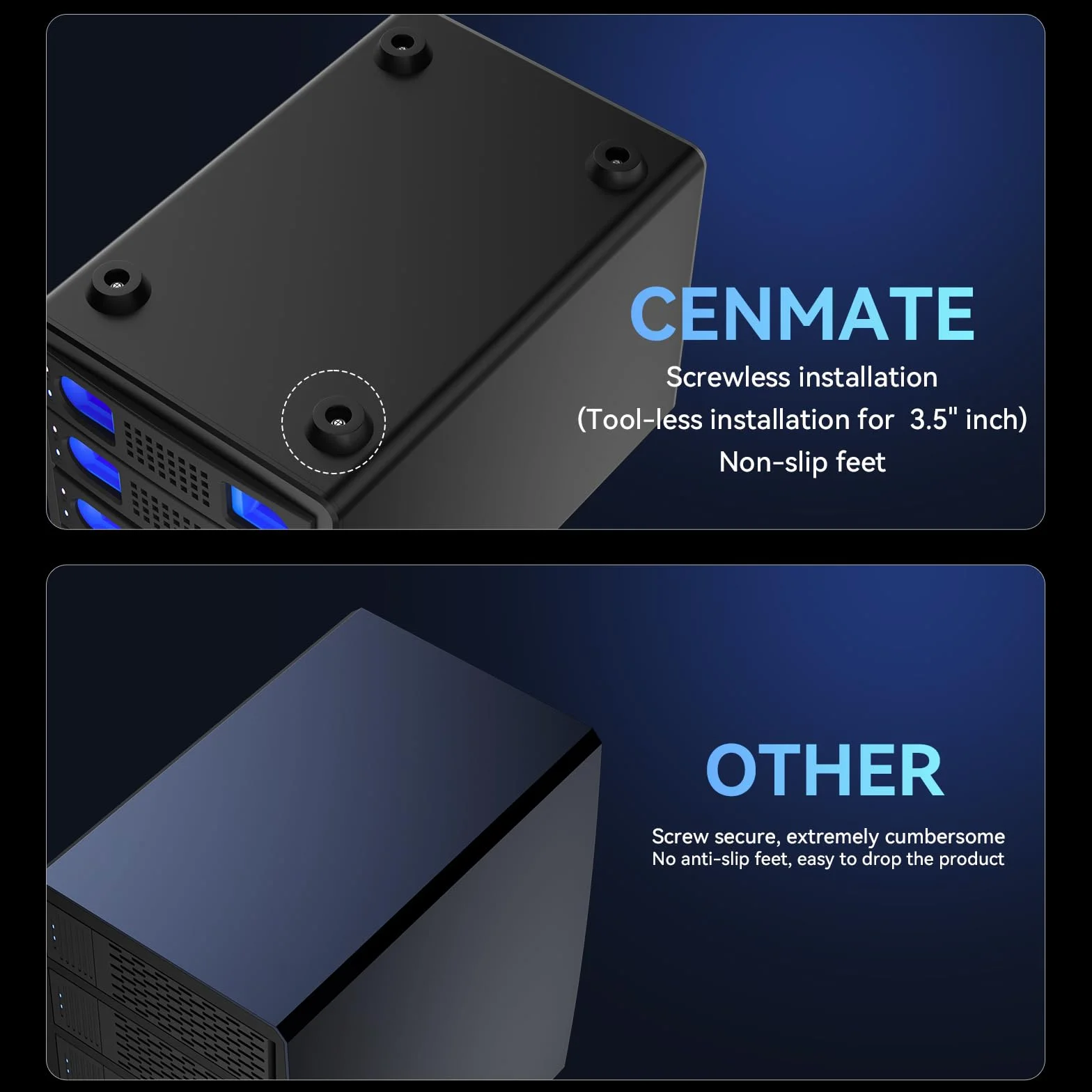 Obudowa dysku twardego z 4 kieszeniami do 2,5/3,5" SATA HDD/SSD z kablem USB A/C 3.0, obudowa dysku twardego 3,5, obsługuje pojemność 80 TB (bez RAID/NAS)