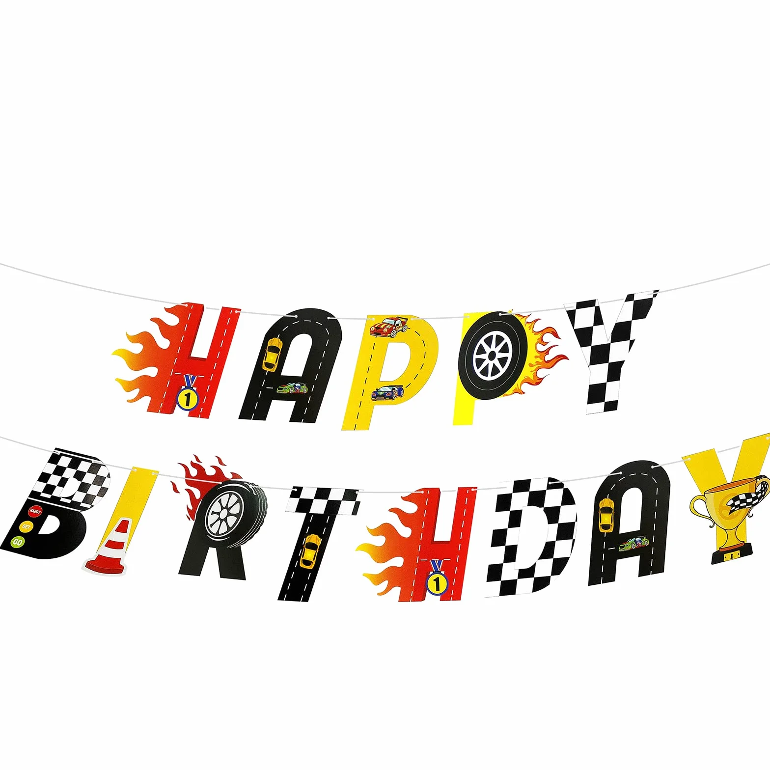 Bannière d'anniversaire Hot Wheels Racing Happy Birthday, décoration réutilisable intérieur extérieur, lettres fête enfants garçons filles