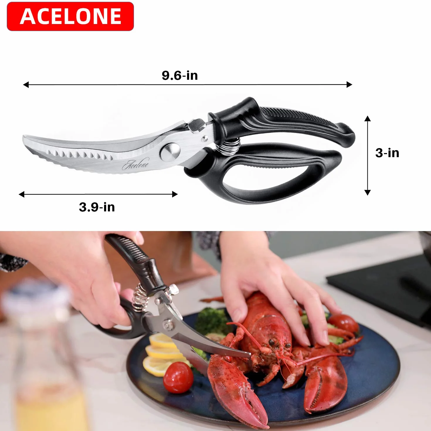 Acelone Ciseaux à volaille robustes avec poignée antidérapante et verrouillage de sécurité pour viande, poulet, os