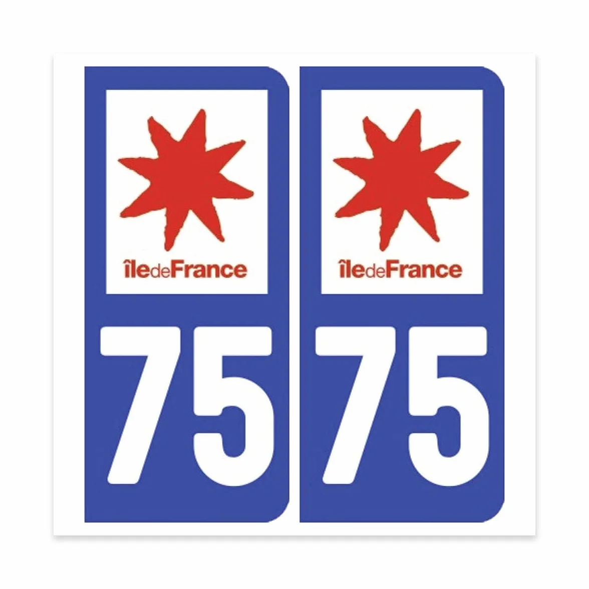 Autocollant Plaque Voiture Immatriculation Département 75 - 2 Stickers 10.2 cm x 4.6 cm
