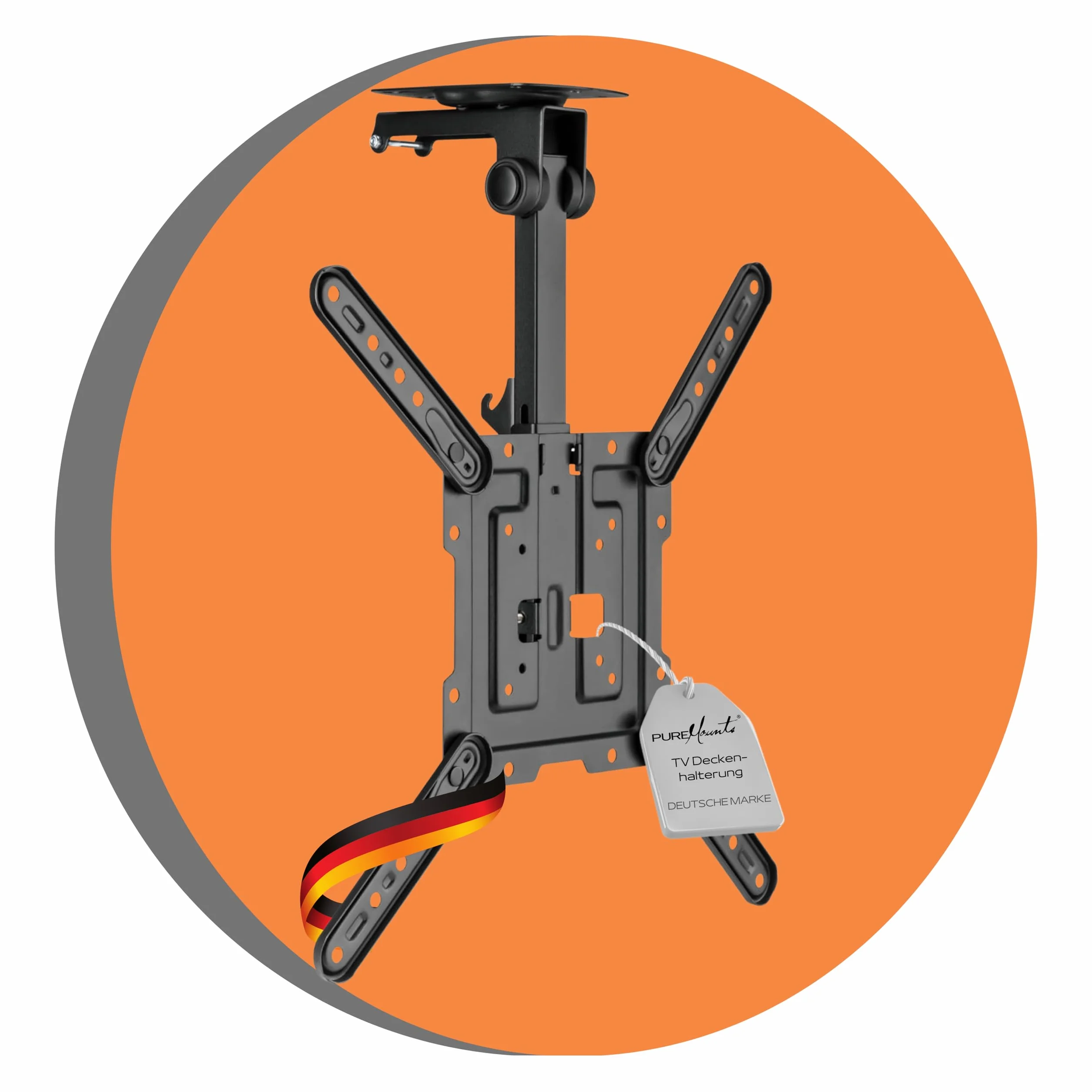 PureMounts Support TV pour Plafond, adapté aux téléviseurs 23-55 Pouces, Pliable, réglable en Hauteur, pivotant, inclinable, jusqu'à VESA 400x400, Noir
