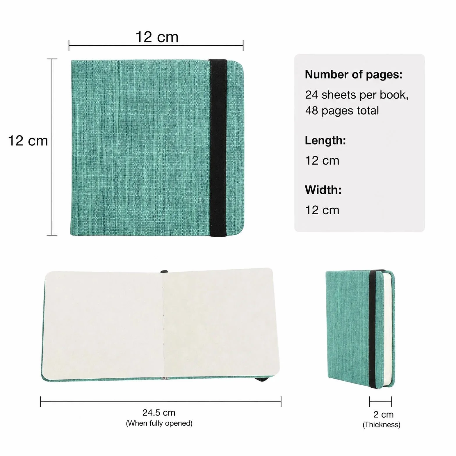 Carnet Aquarelle Carré 12 x 12 cm, Papier 100% Coton 300 g Pressage à Froid, 48 Pages pour Croquis de Voyage
