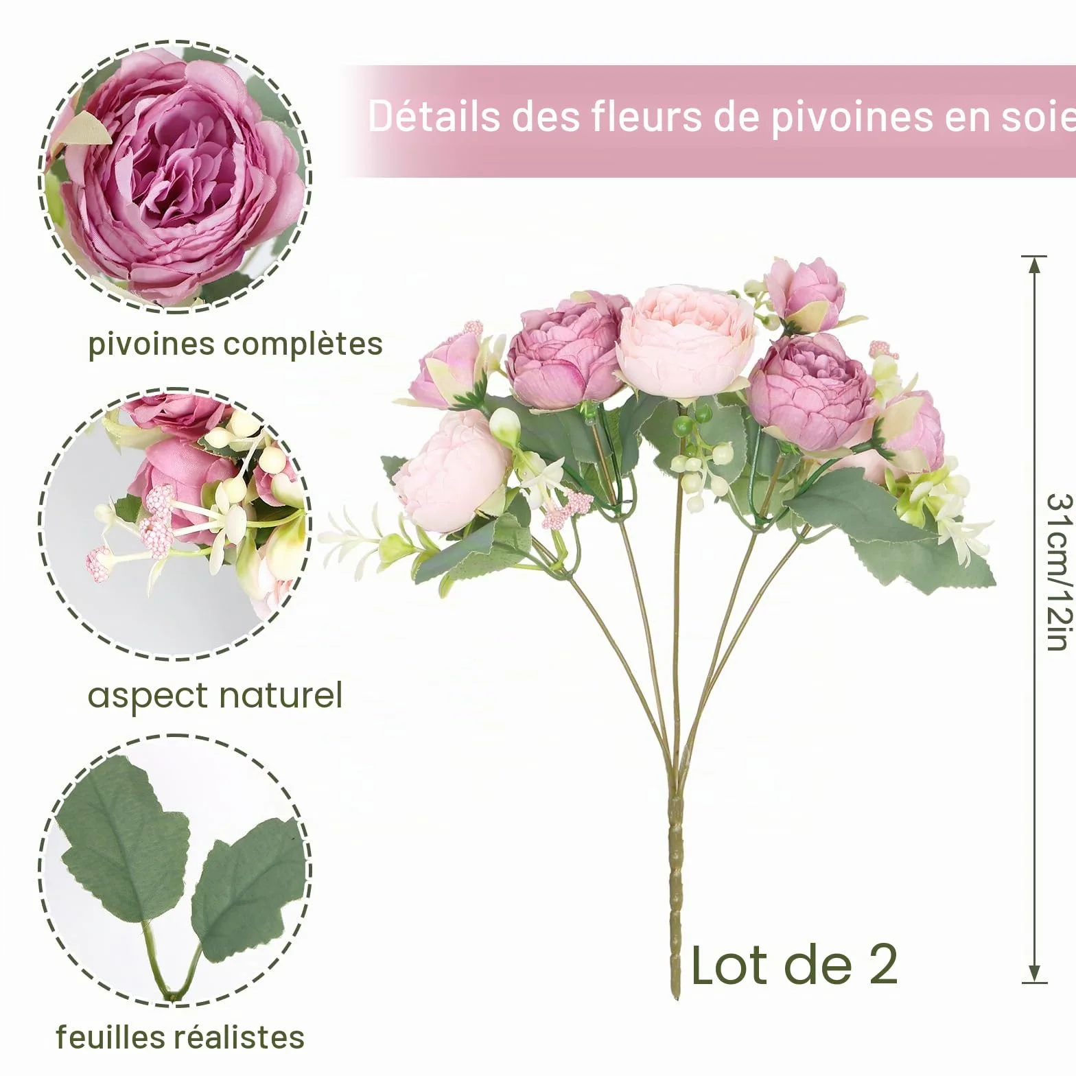 Bouquets de Pivoines Artificielles en Soie SOMYTING Lot de 2 pour Mariage, Décoration Centre de Table Rose Mélangé