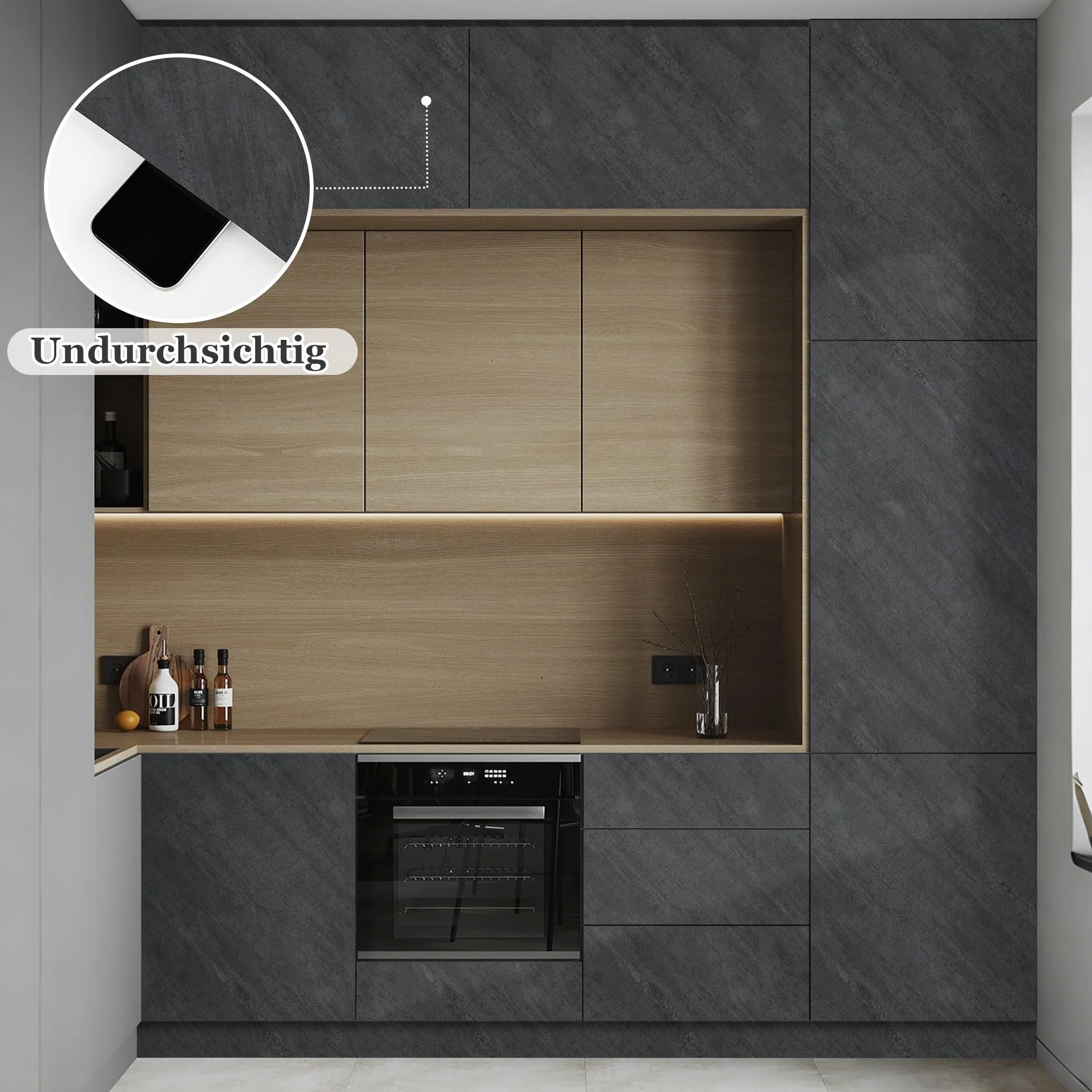 Papier Adhesif Meuble Gris 60x300cm Film Autocollant Decoratif Impermeable Salon Cuisine Chambre