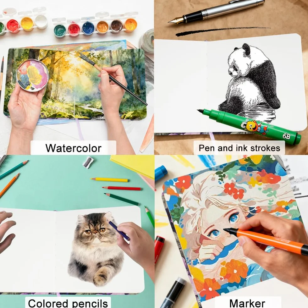 Carnet Aquarelle Mocrop 12x12cm 300g Coton 100% 24 Feuilles Grain Fin