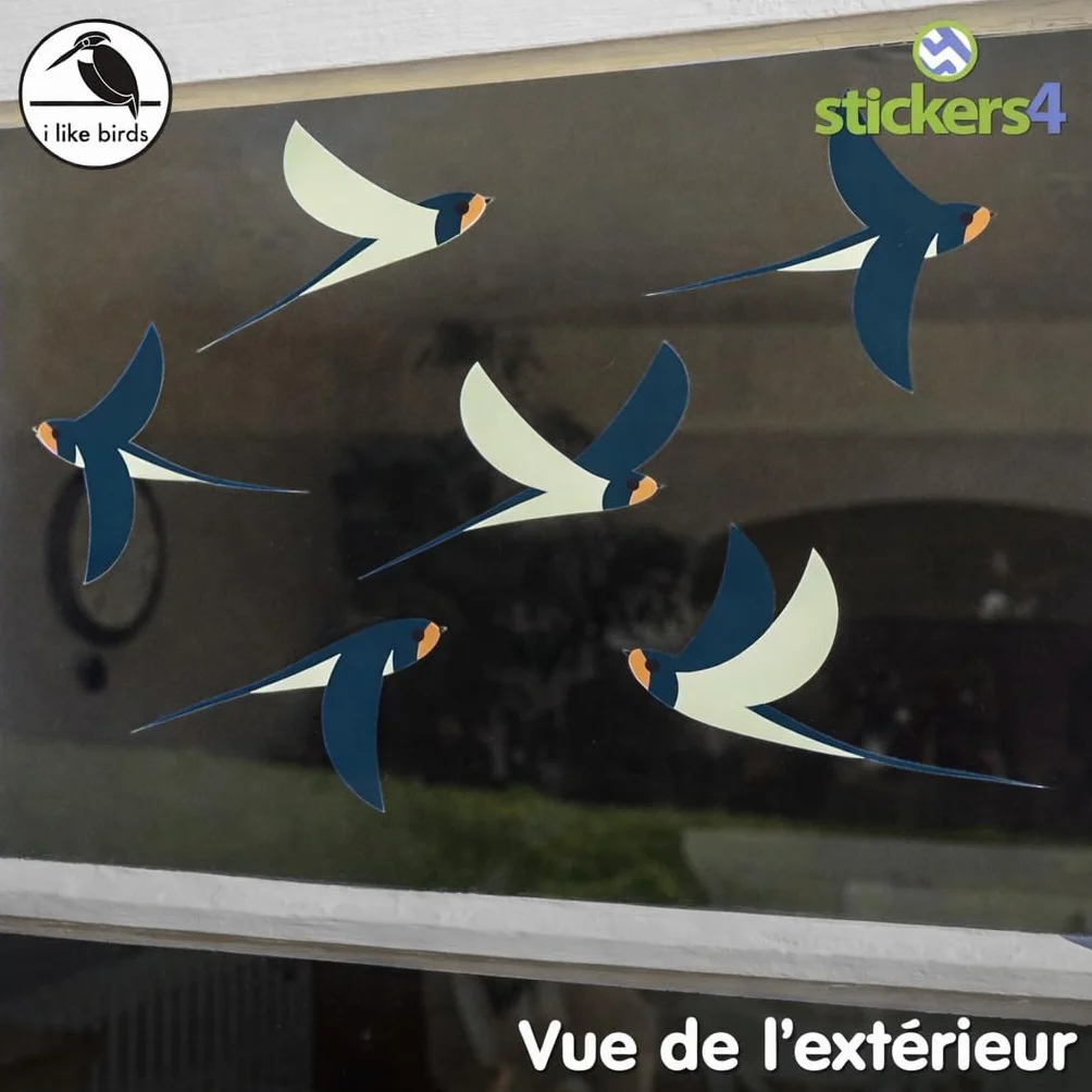 Stickers pour fenêtre anti collision oiseaux motif hirondelles 6 pièces