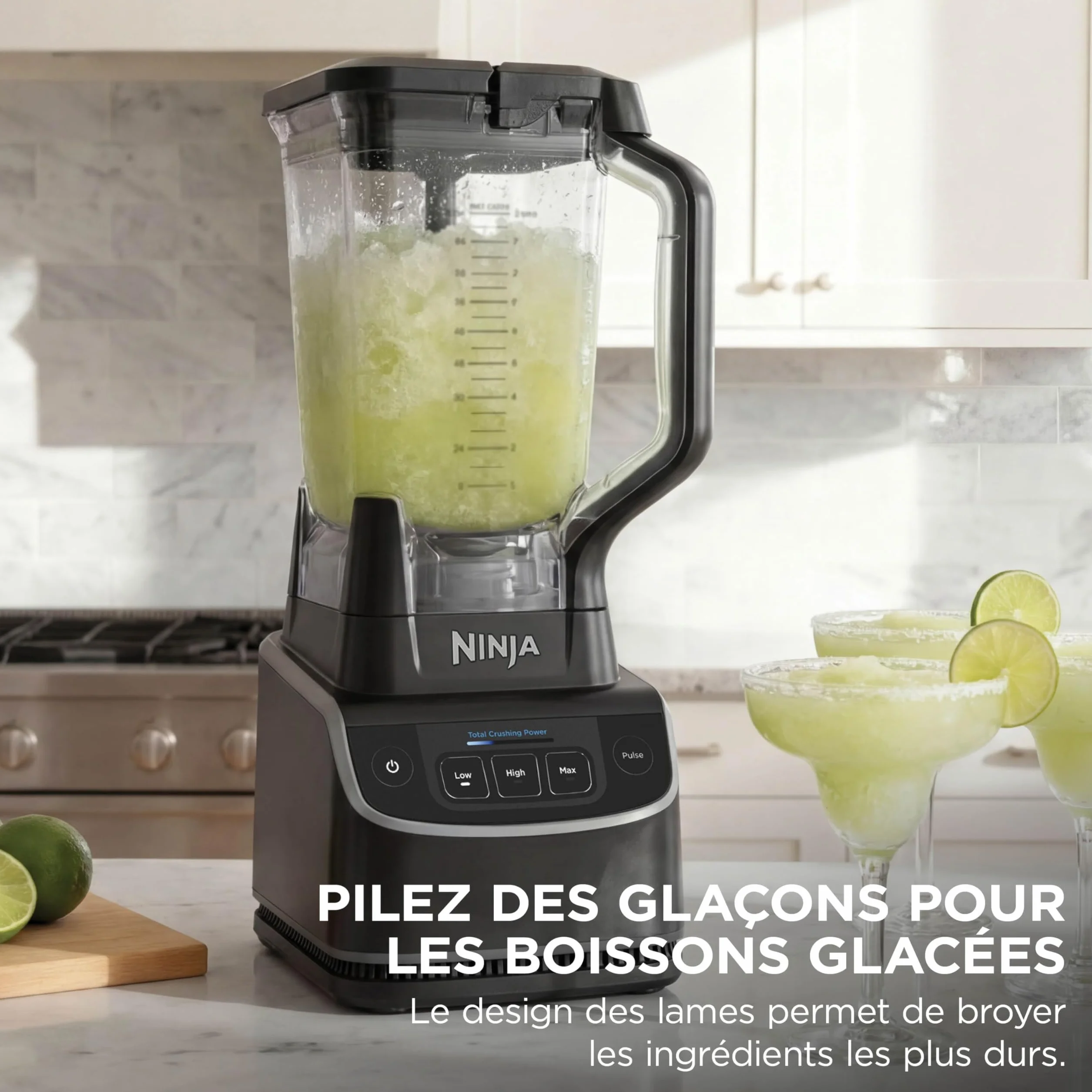 Ninja UltraCrush Mixeur Blender, 3 réglages de vitesse, mode manuel Pulse (Impulsion), grande carafe à capacité de remplissage maximal de 1,9 L, pour préparer smoothies, sauces et plus, Noir BP201EU