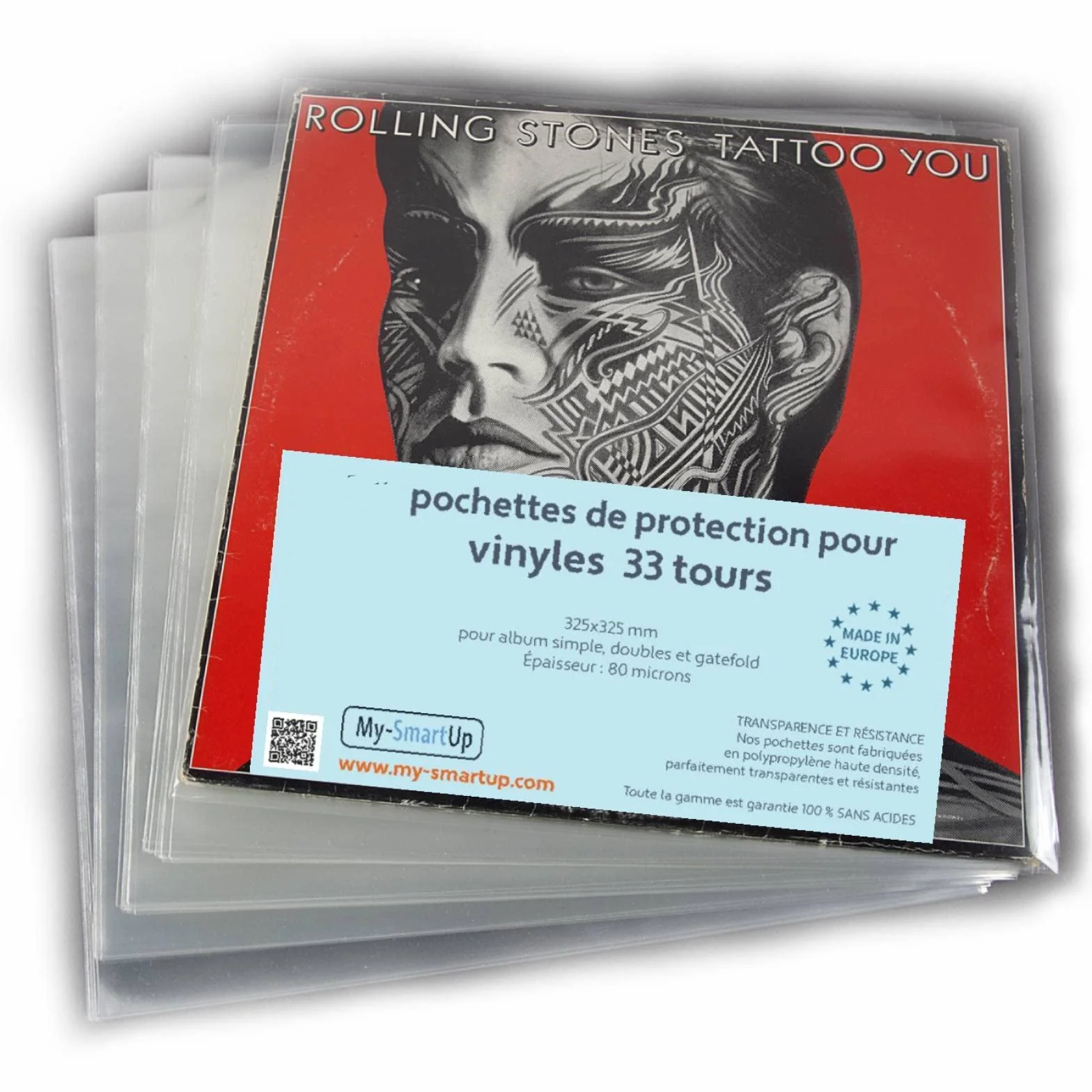 Pochettes pour vinyles en polypropylene 50 unités 33 tours 12" 325x325 80 microns album simple double gatefold