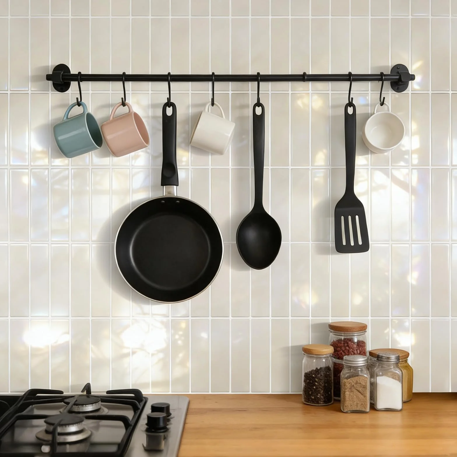 Crédence Adhésive Cuisine 10 Pièces Carrelage Adhésif Mural Imperméable Beige 22.9x29cm