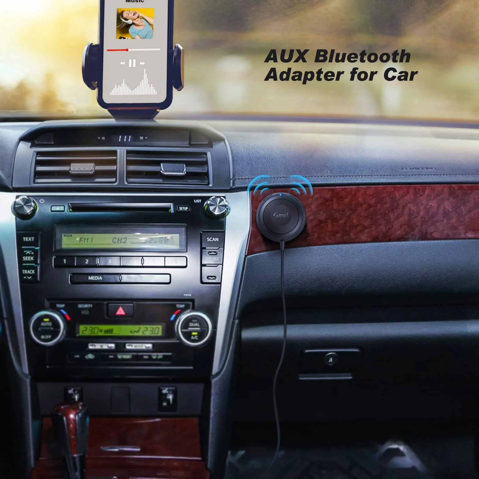 Adapter Bluetooth do samochodu, adapter AUX Bluetooth do samochodu z izolatorem szumów pętlowych do rozmów w trybie głośnomówiącym i streamingu muzyki, bezprzewodowy odbiornik Bluetooth
