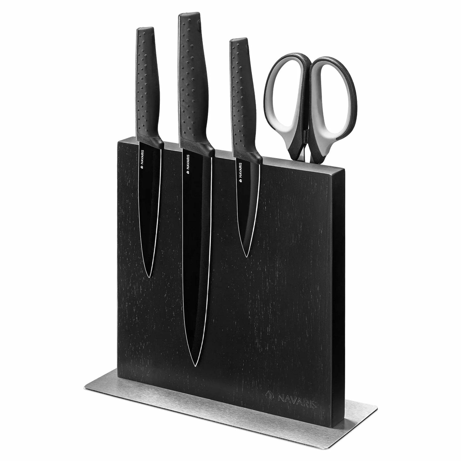 Navaris Bloc à couteaux magnétique - Bloc aimanté double face en bois d'hévéa - Range couteau de cuisine vide - Support vertical avec aimant