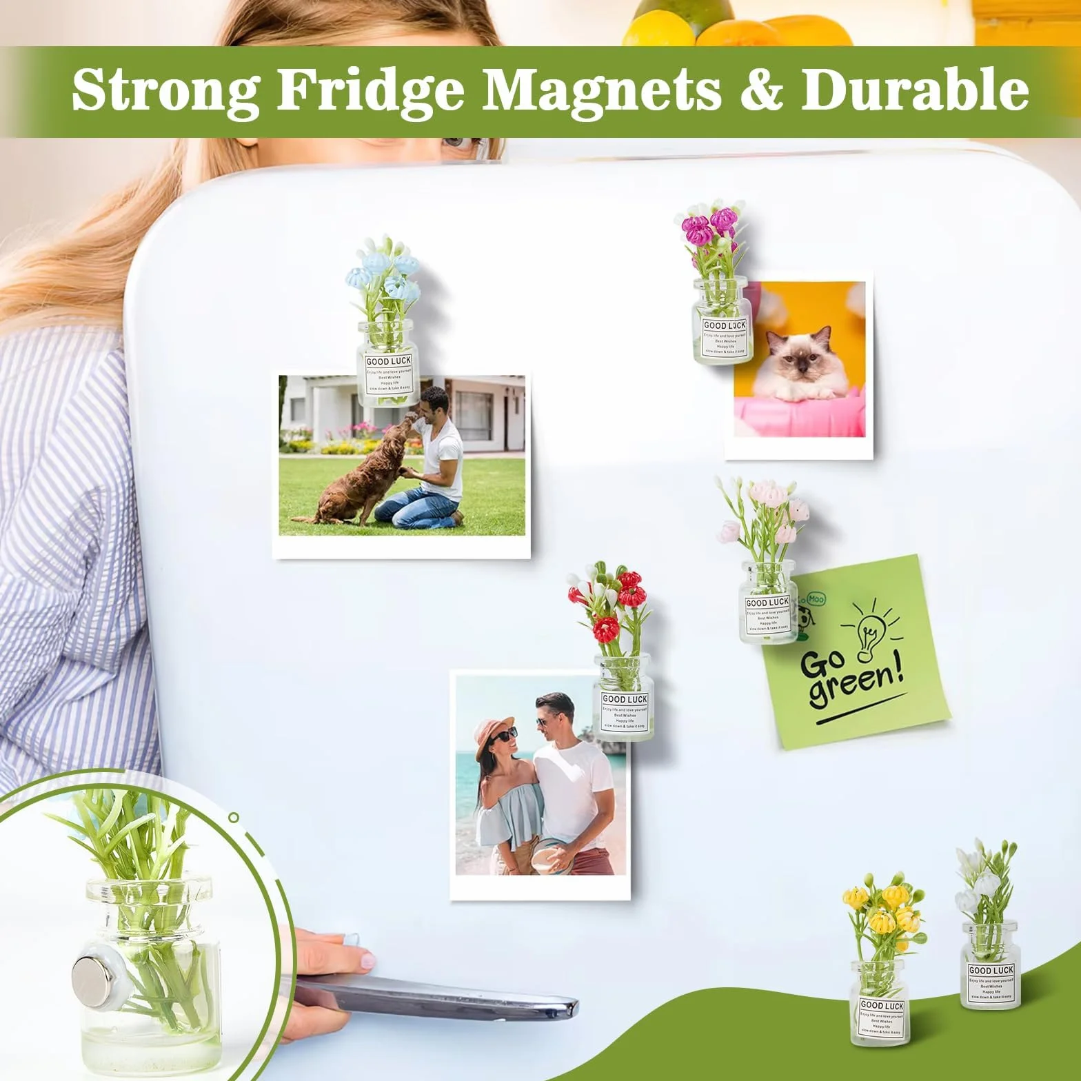 Mini Vases Aimantés pour Réfrigérateur, 3D Magnet Vase Frigo Décoratif, Lot de 8