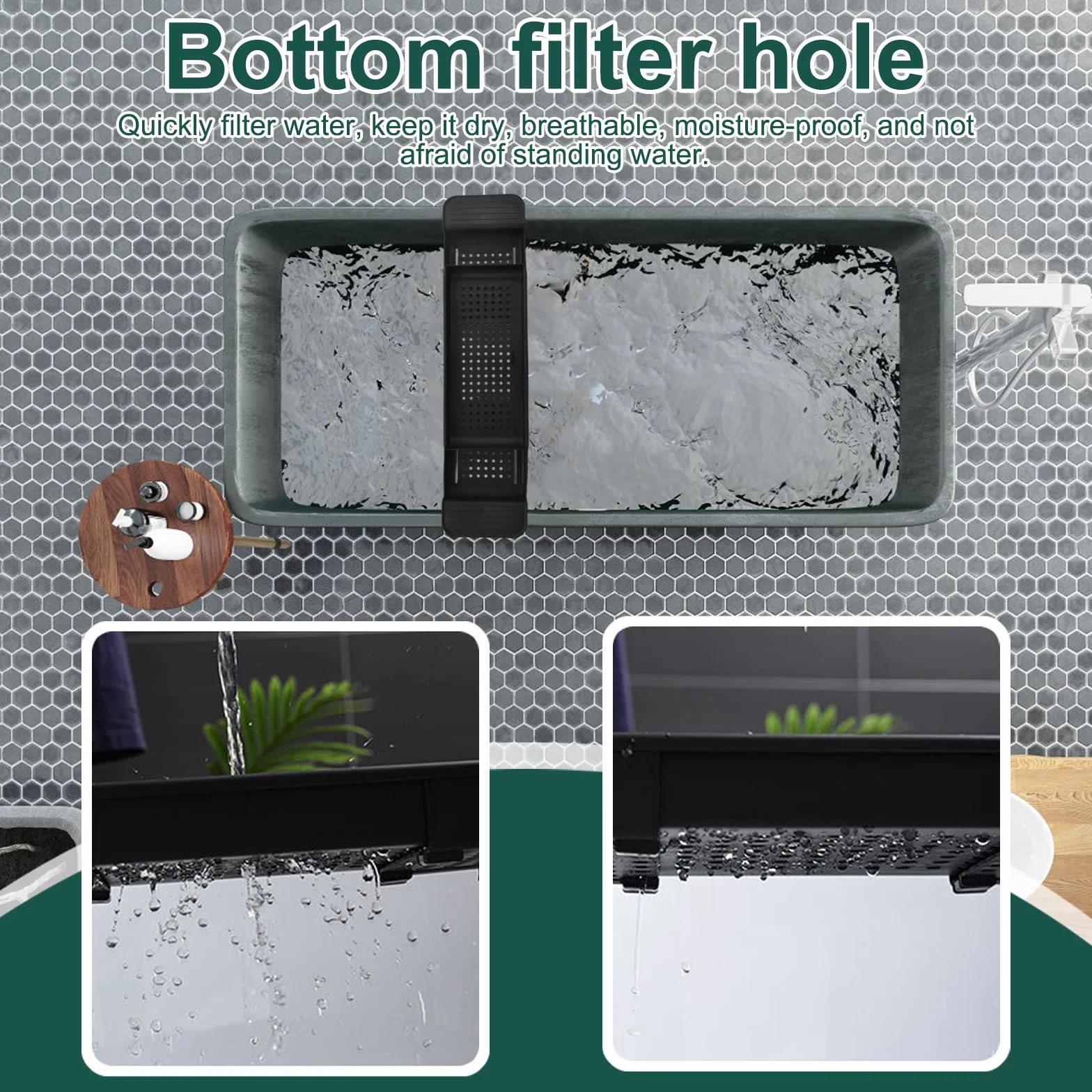 Plateau de Baignoire en Plastique Extensible Noir avec Design d'écoulement pour Verres à vin