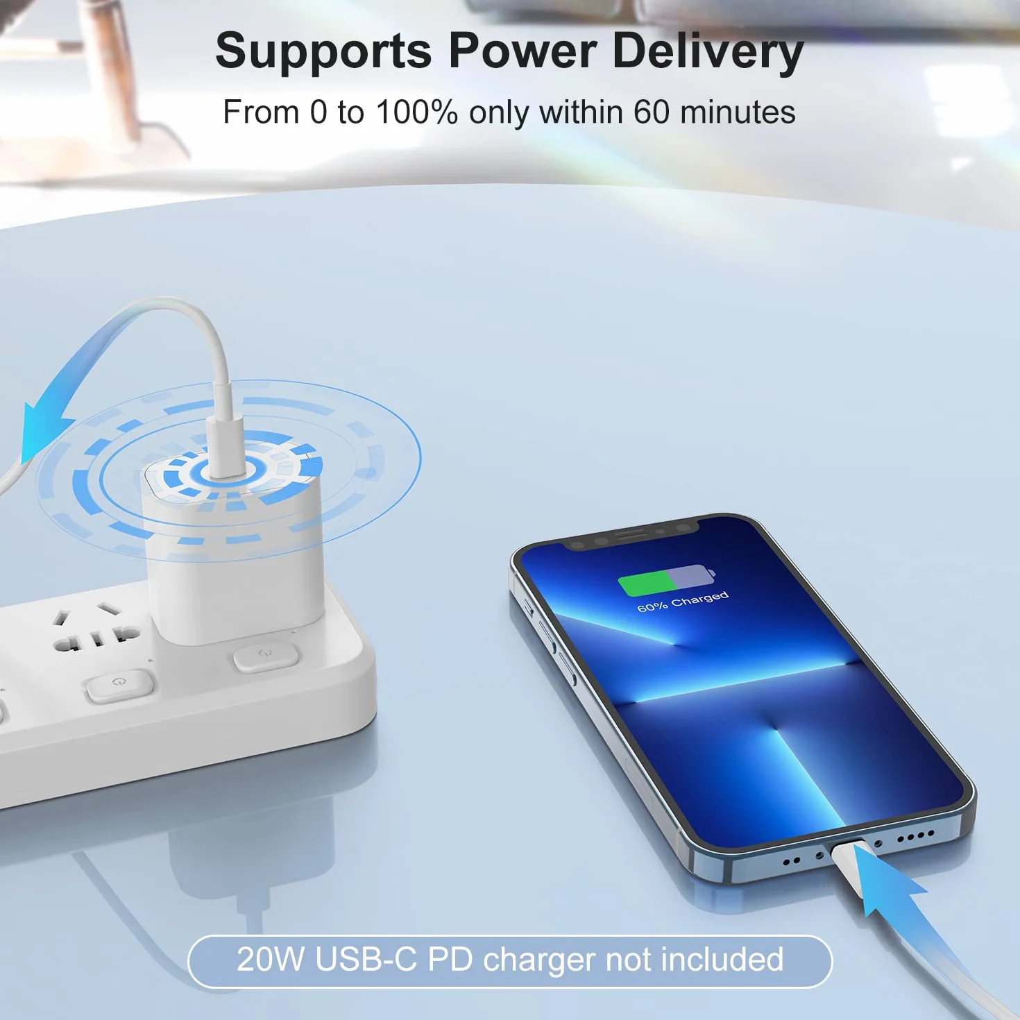 Lot de 2 câbles USB C vers Lightning 2 m charge rapide iPhone certifié Apple MFi