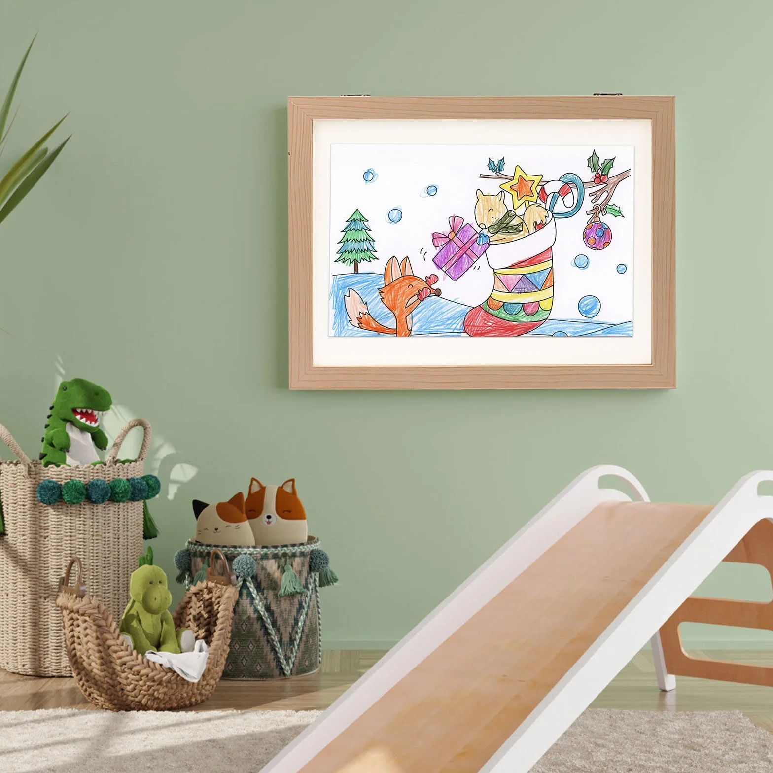 FIVAVA 2 Pièce Cadre Dessin Enfant A4 à Remplir 50-150 Images, Cadre Pliant pour Dessins d'Enfants, Bois