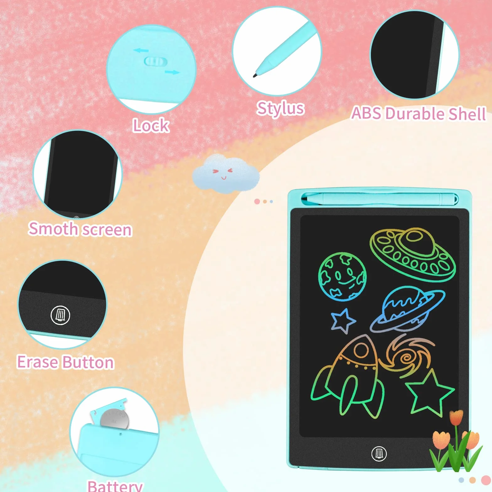 HOMESTEC Tablette d'écriture LCD 8,5 Pouces Planche à Dessin Graphique Serrure à clé Écriture Manuscrite Doodle Pad Enfants Jouets Cadeaux Bleu