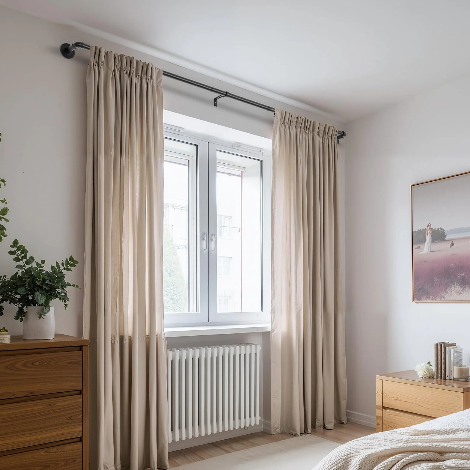 Tringle à Rideaux Industrielle 80-305cm Extensible Diamètre 25 mm Montage au Plafond Noir
