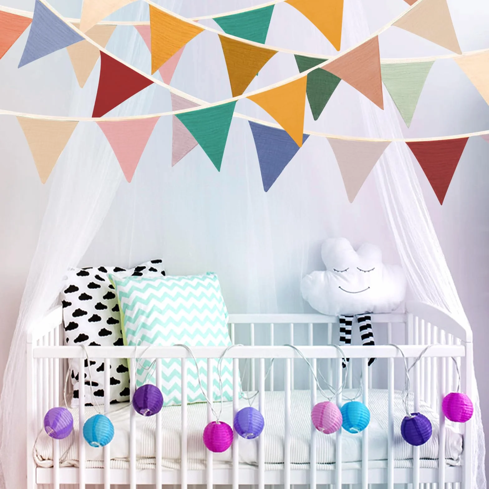 Chaîne de Fanions en Tissu pour Chambre d'enfant, Décoration Murale MorandiVert