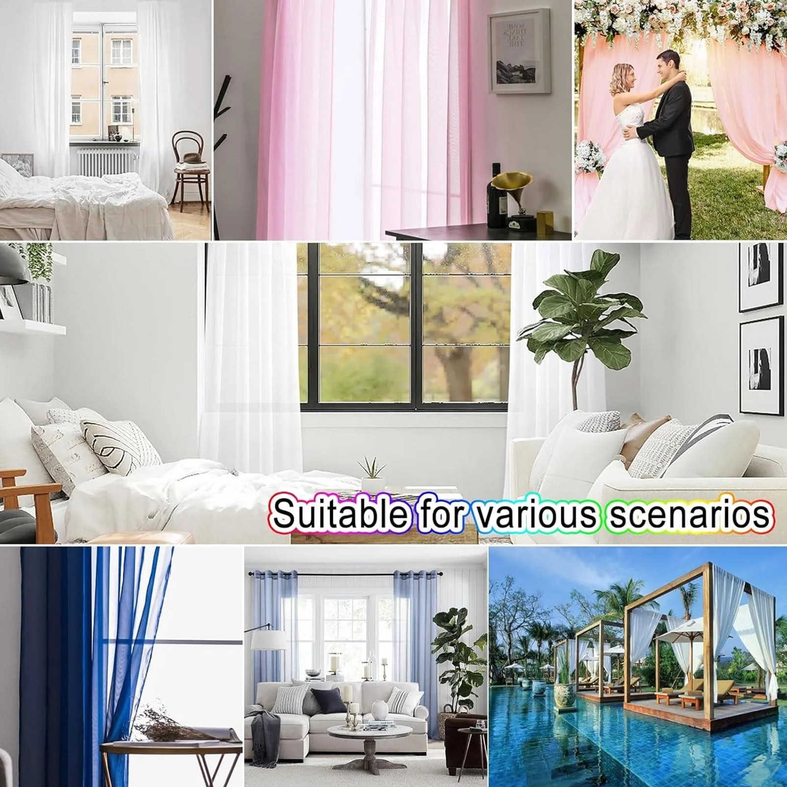 Rideau Voilage 90x120 cm Demi Transparent Polyester Blanc pour Salon Fenetre Chambre