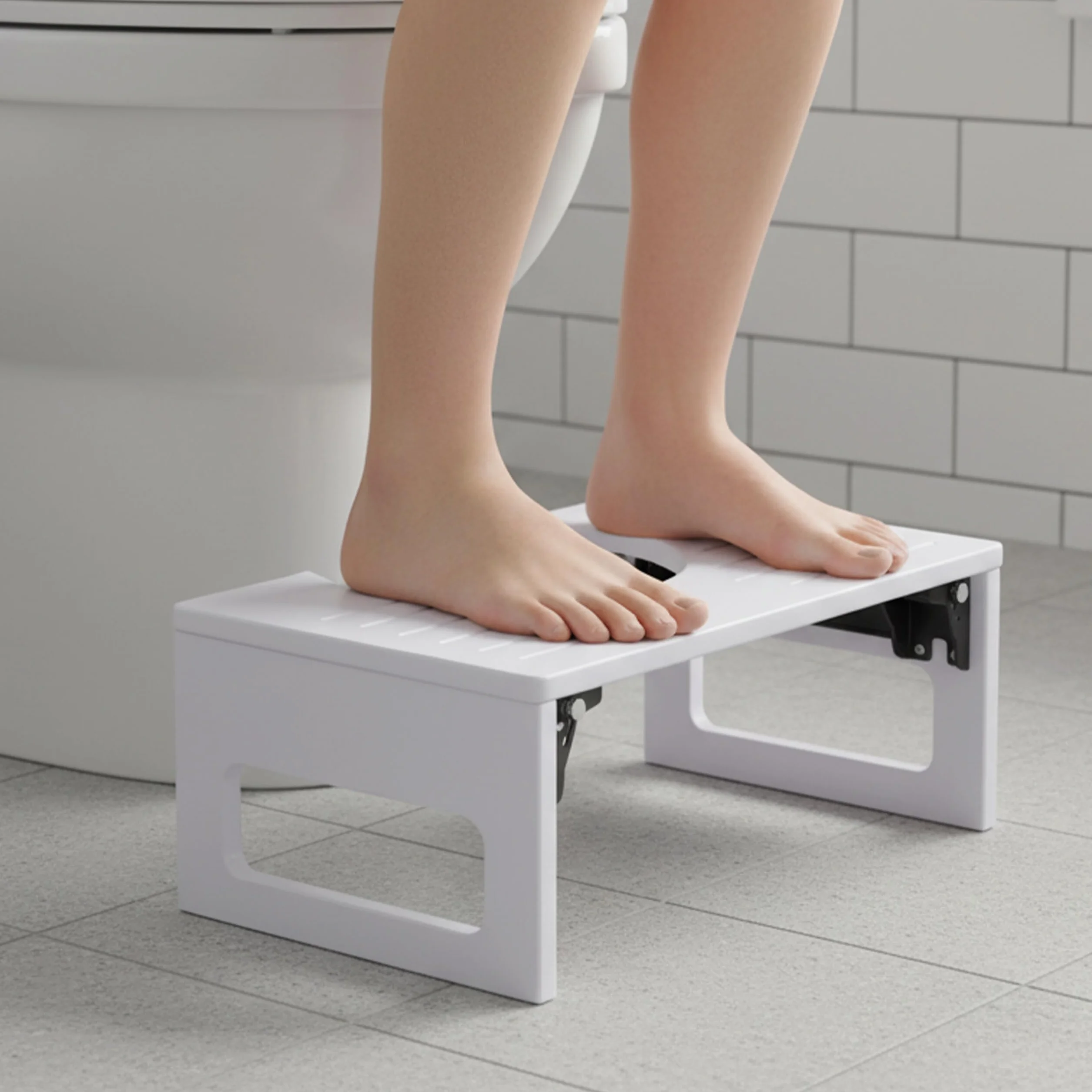 Relaxdays Tabouret de Toilettes Pliable pour Adultes en Bambou antidérapant, 18x43x27,5 cm, Blanc